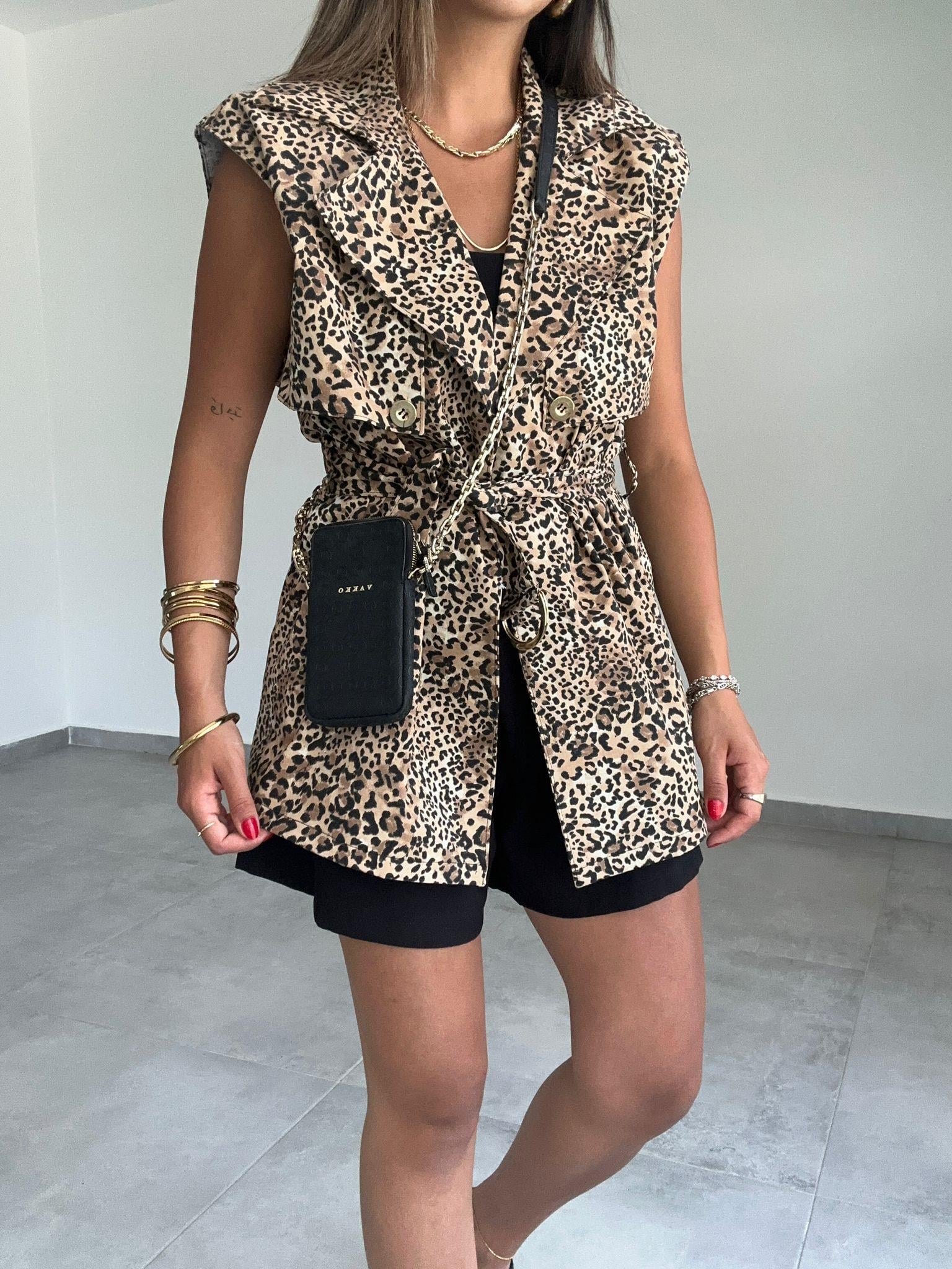 Bej-Kahv Leopar Desen Yelek