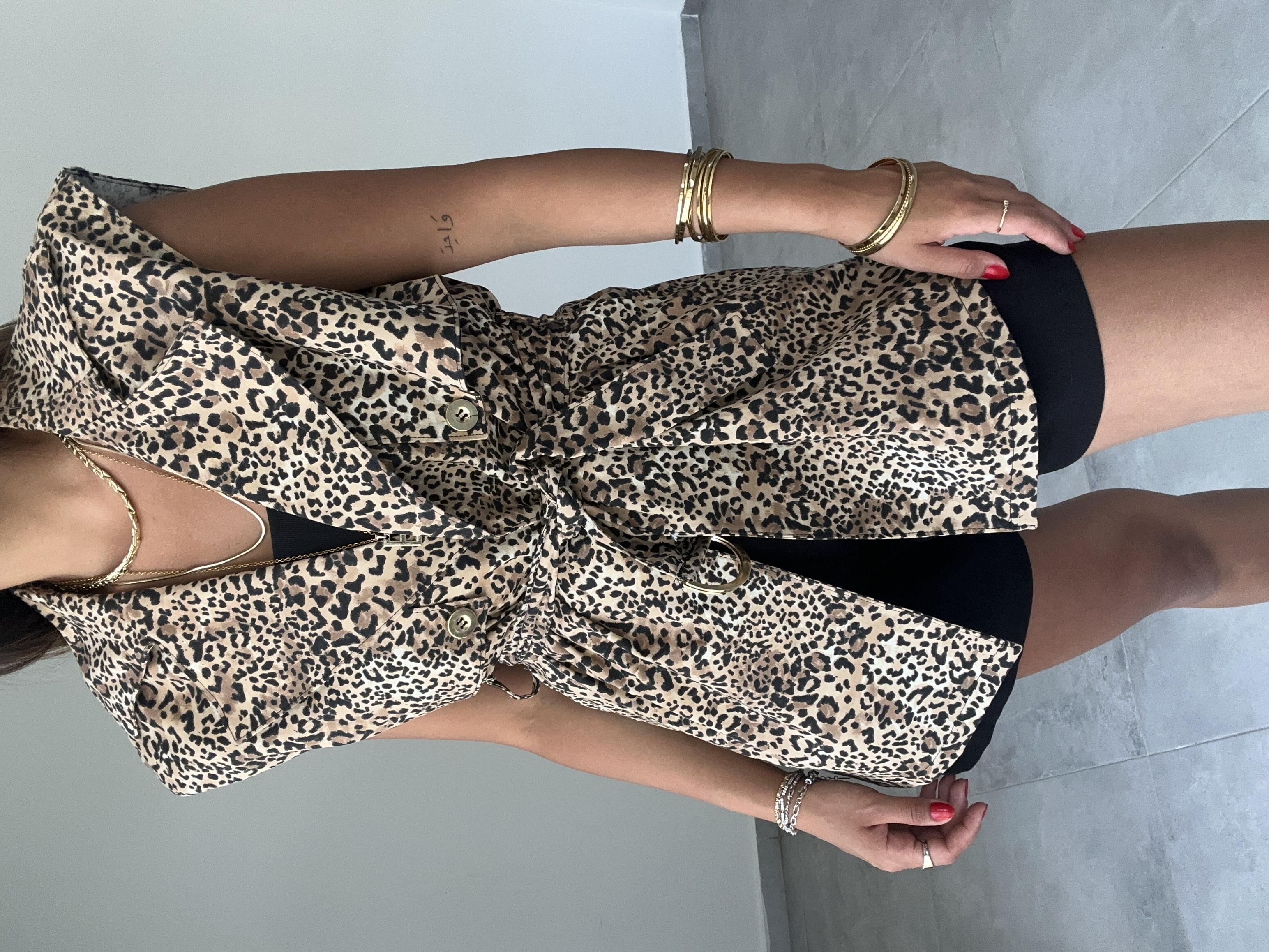 Bej-Kahv Leopar Desen Yelek