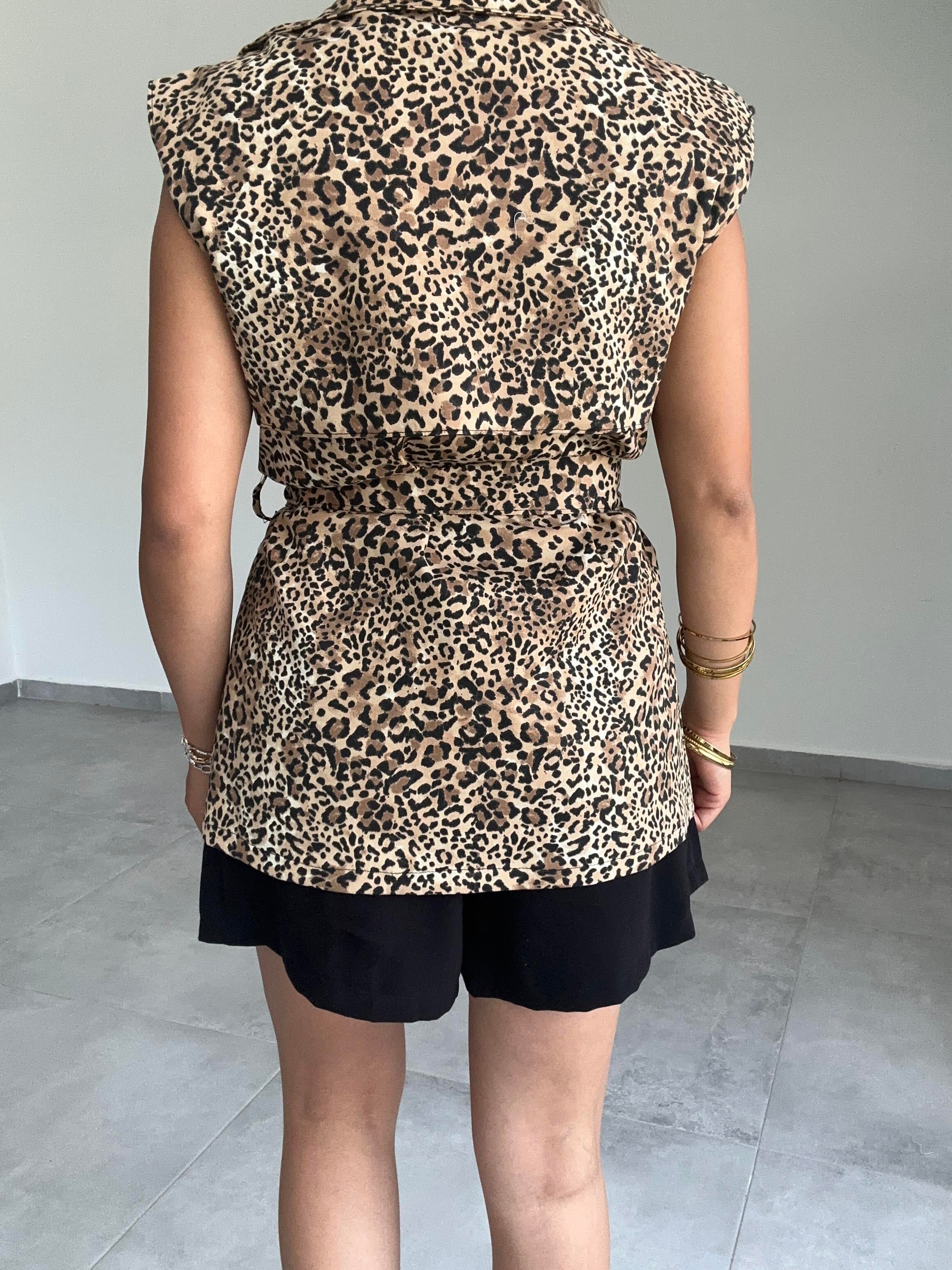 Bej-Kahv Leopar Desen Yelek