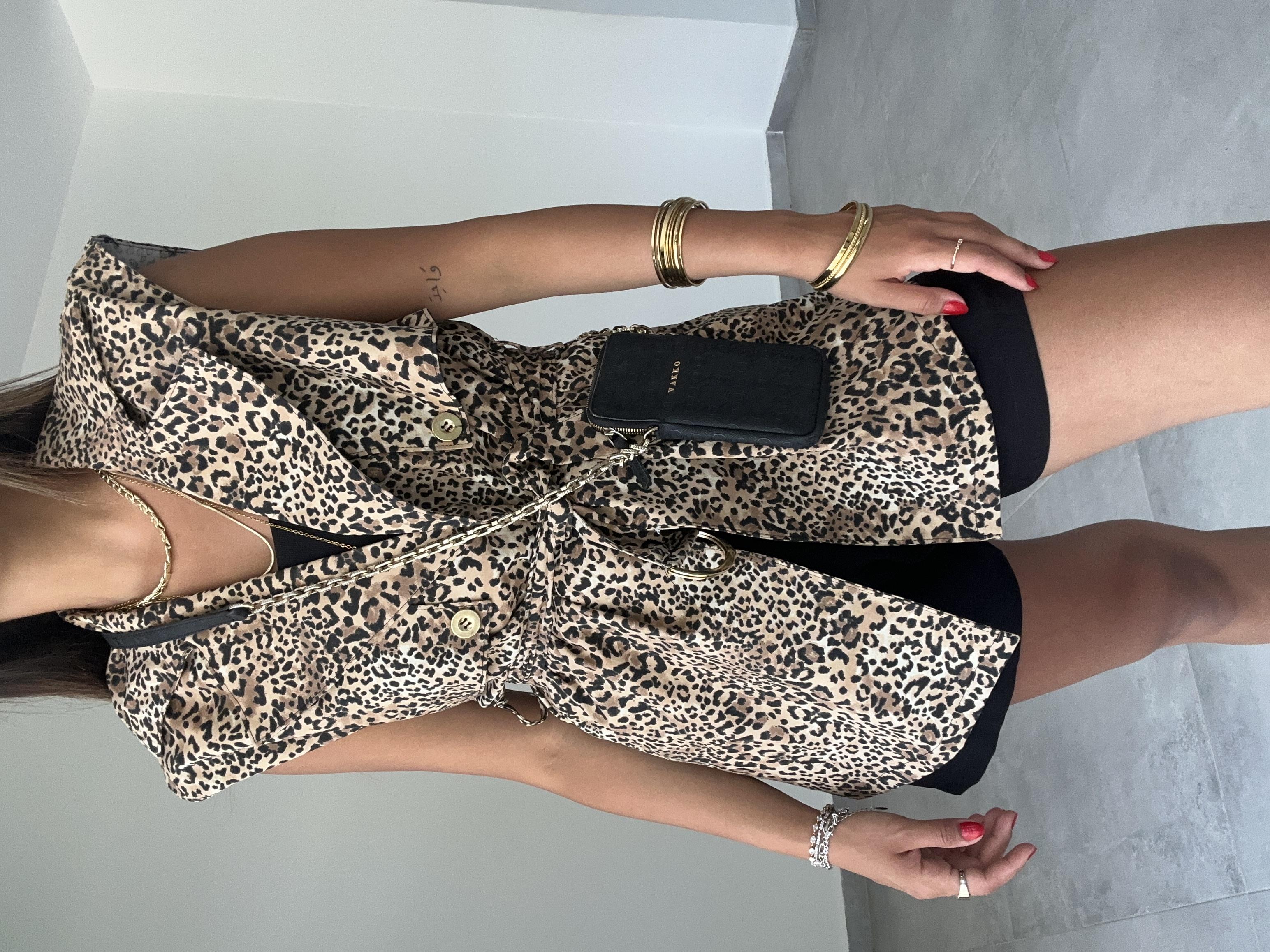 Bej-Kahv Leopar Desen Yelek