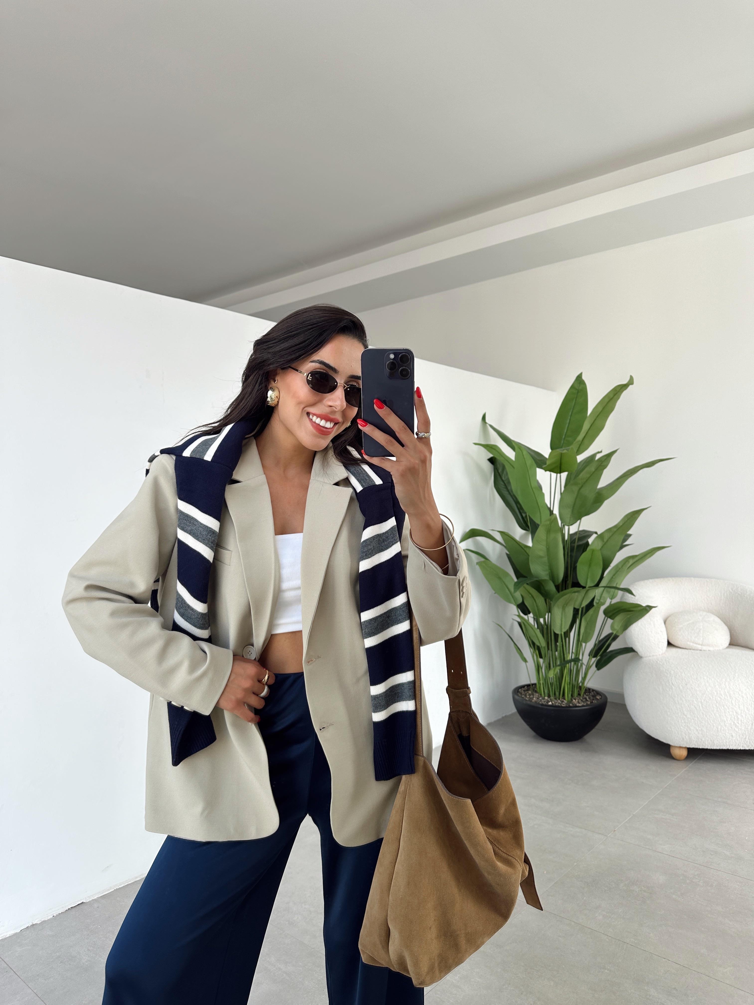 Bej Oversize Blazer Ceket