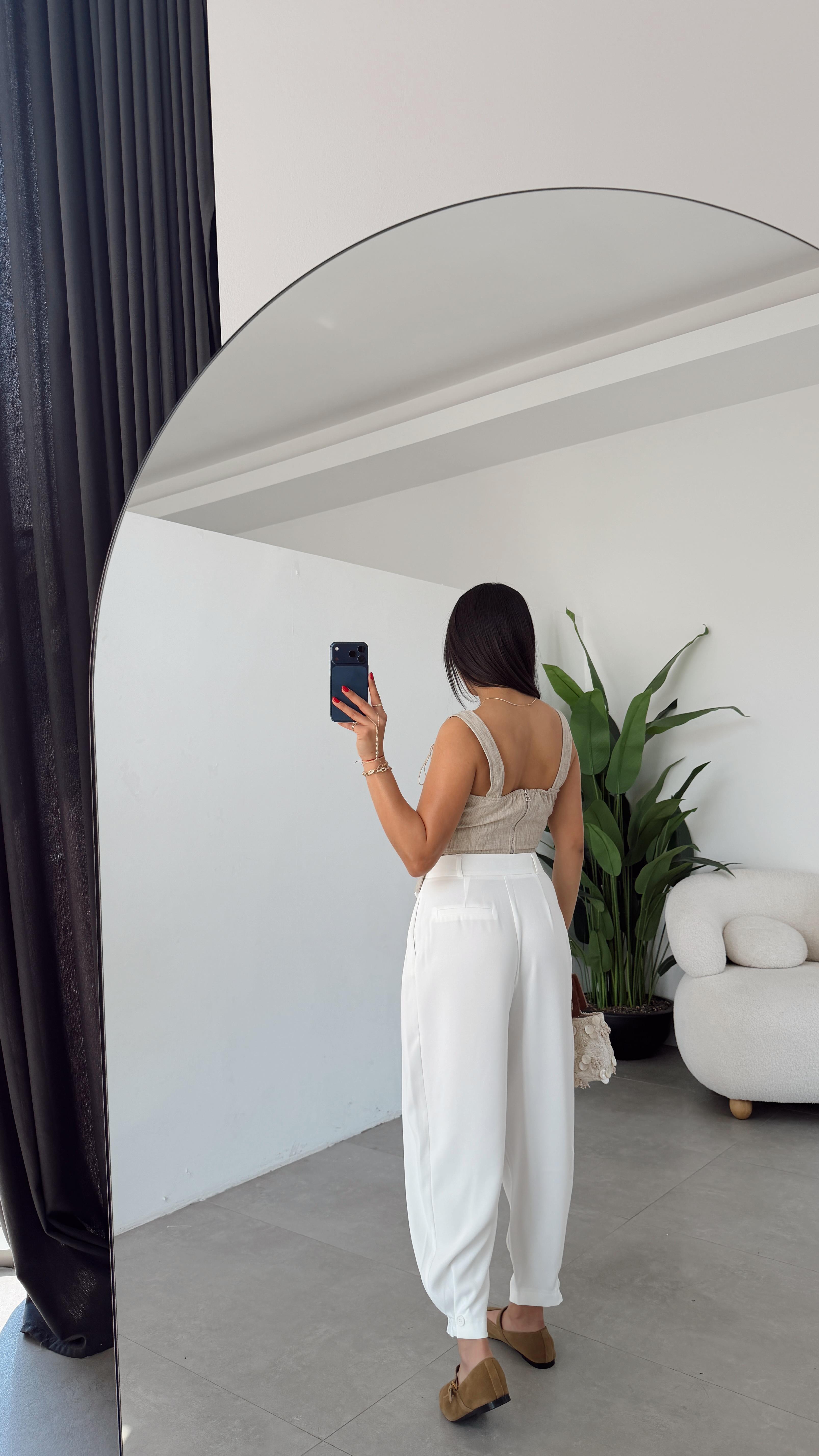 Bej İp Detaylı Keten Korse Bluz