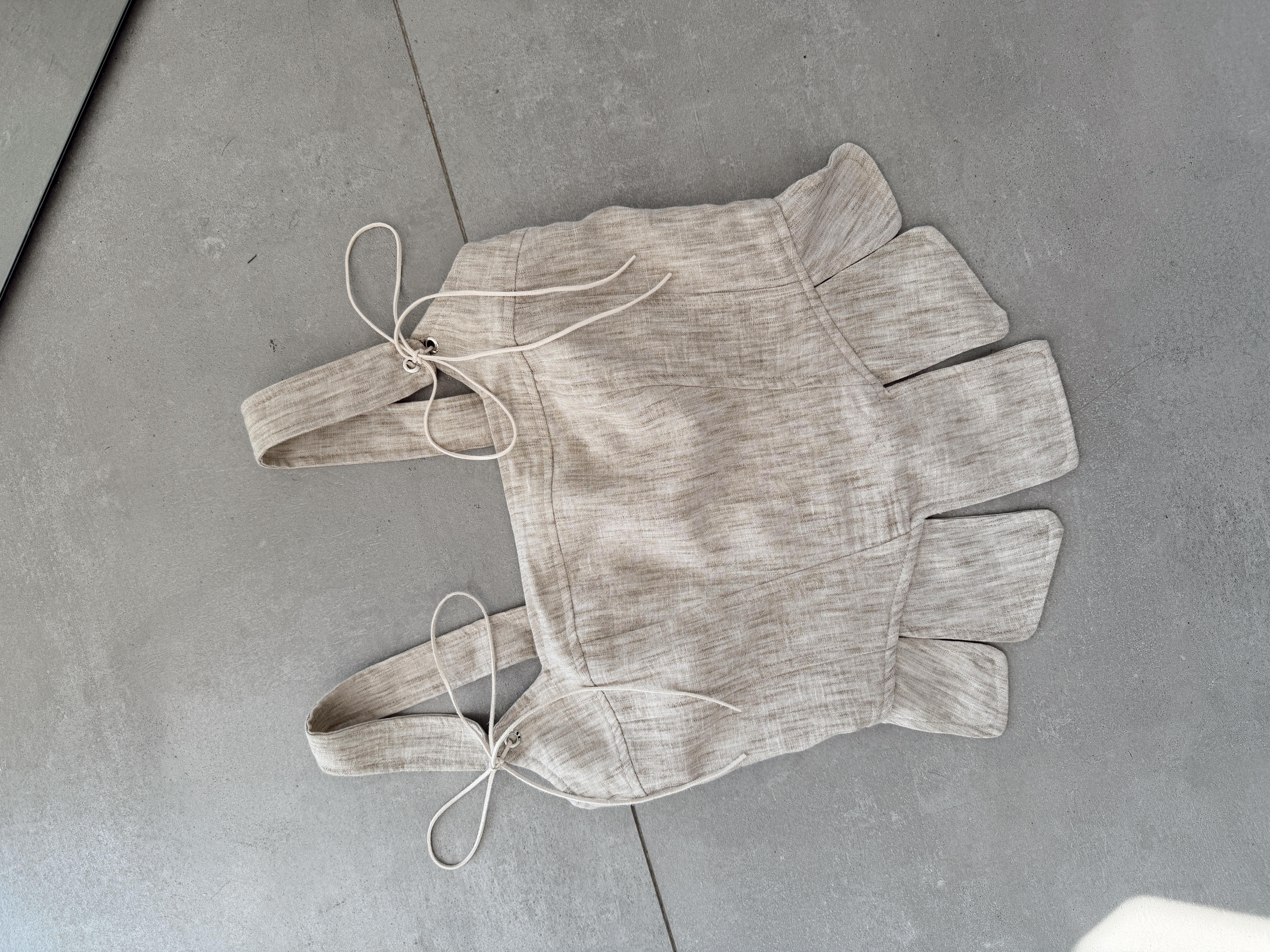 Bej İp Detaylı Keten Korse Bluz