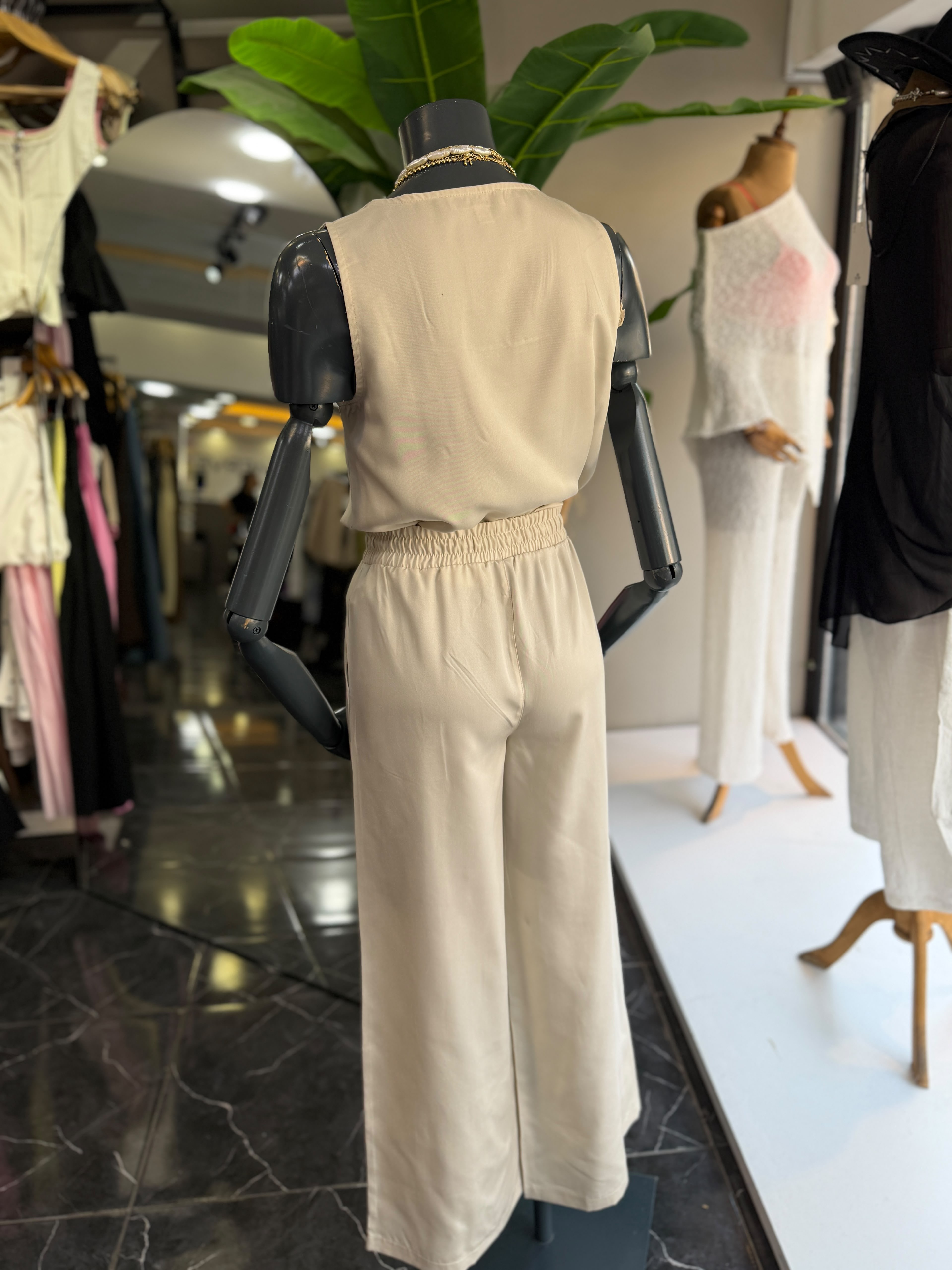 Bej Tencel Kare Yaka Takım