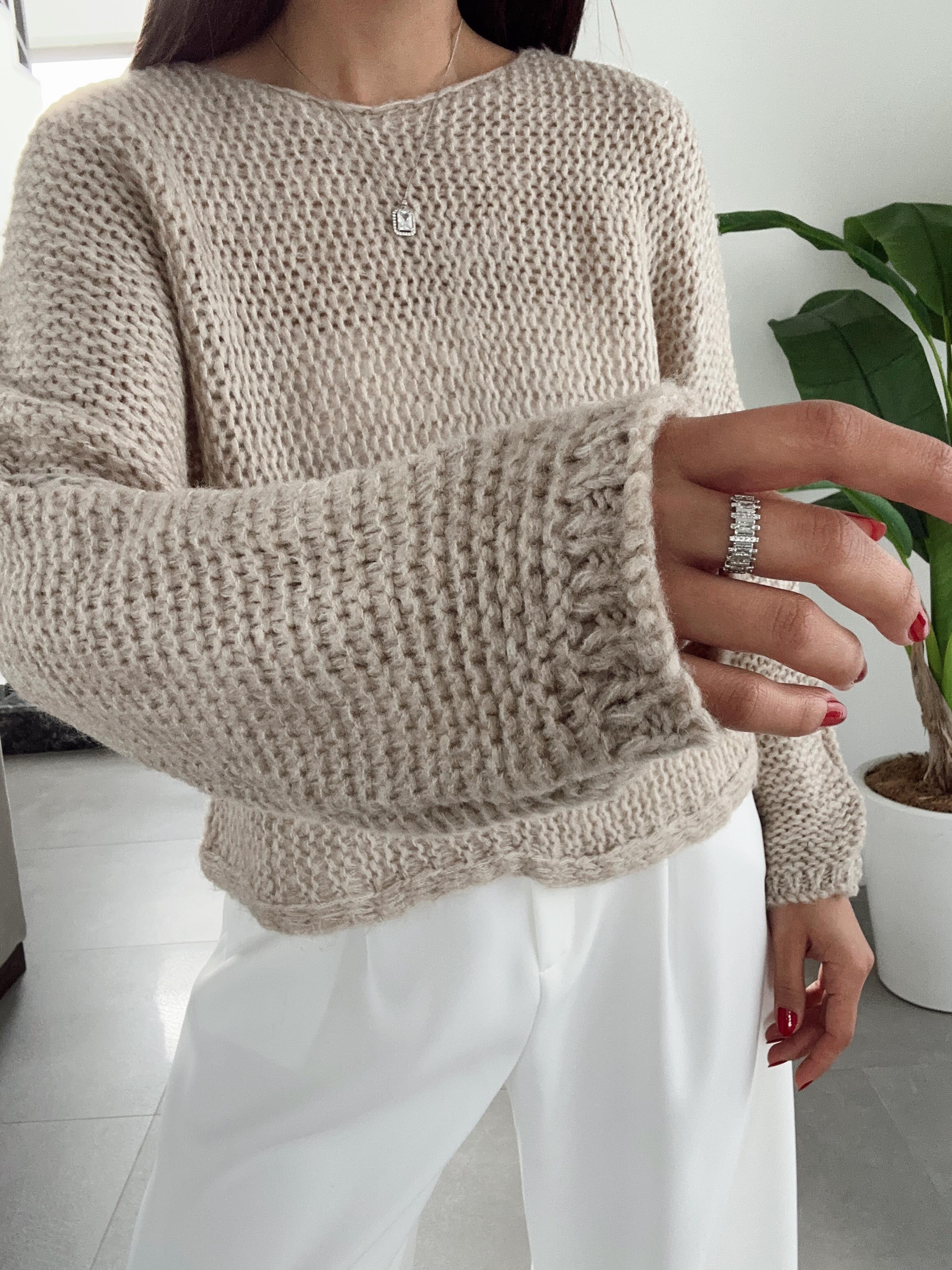 Bej Yarasa Kol Triko Kazak