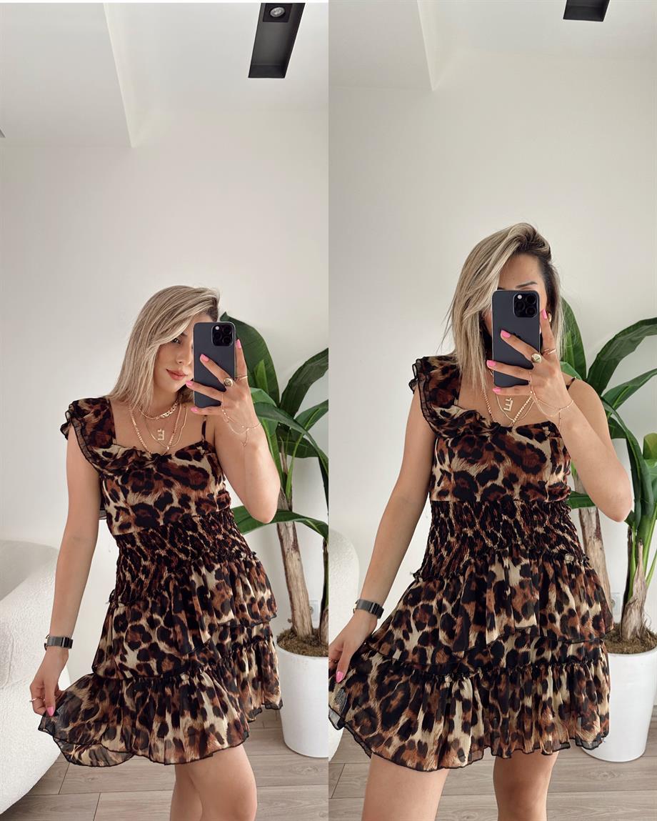 Beli Lastikli Leopar Elbise