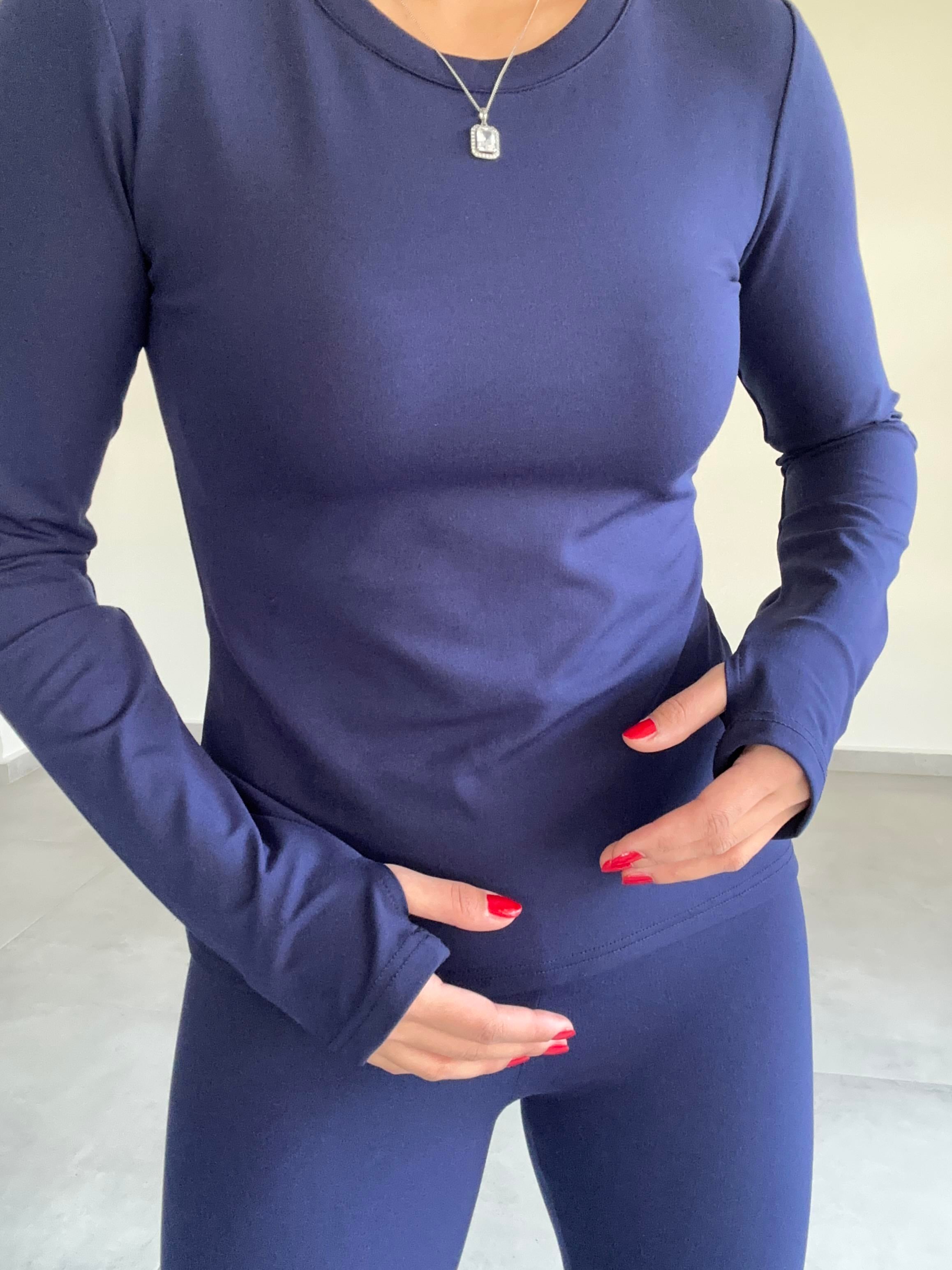 Beliza Lacivert Parmak Geçirmeli Body