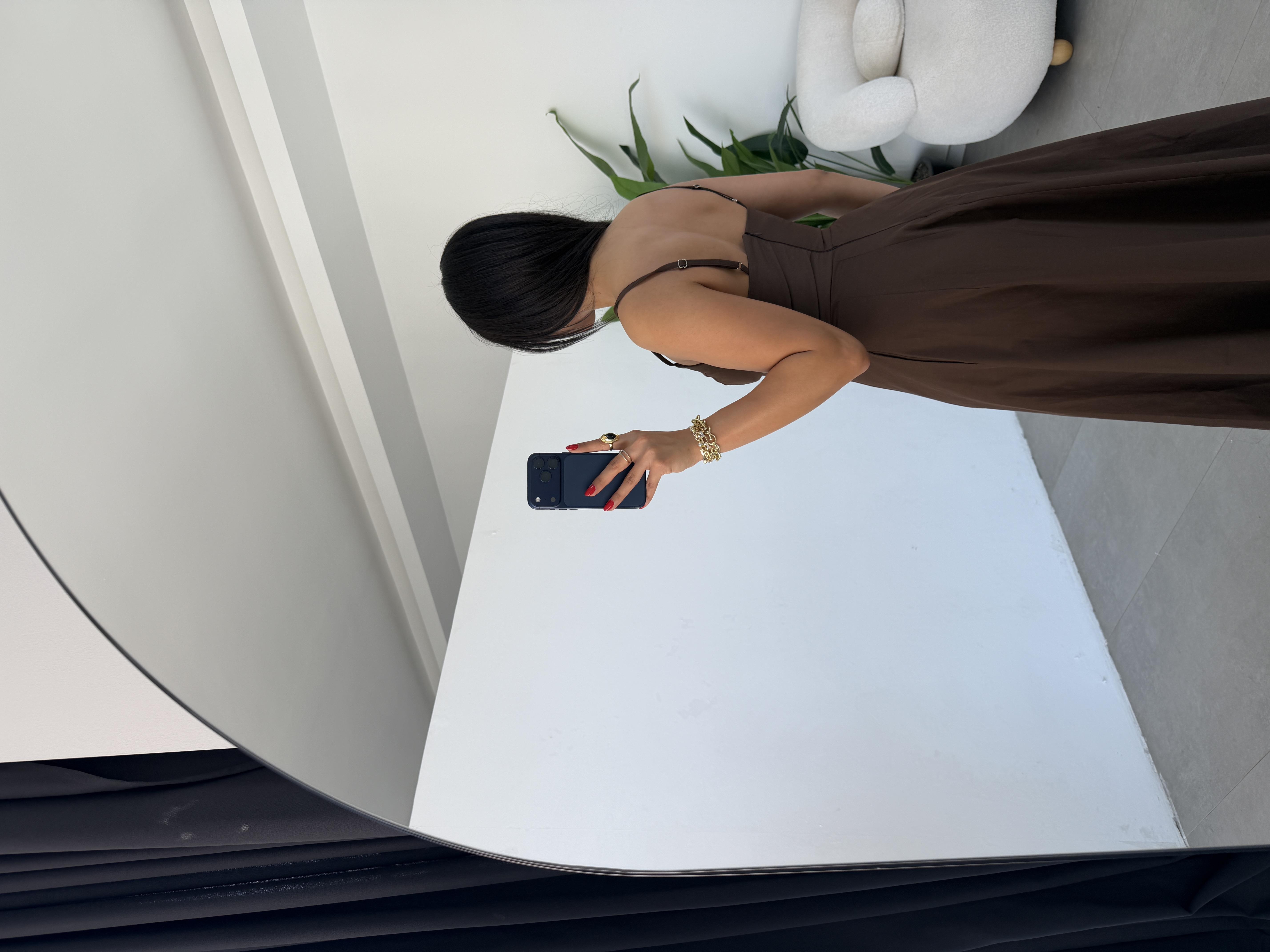 Belle Luxe Kahve Belden Oturtmalı Elbise