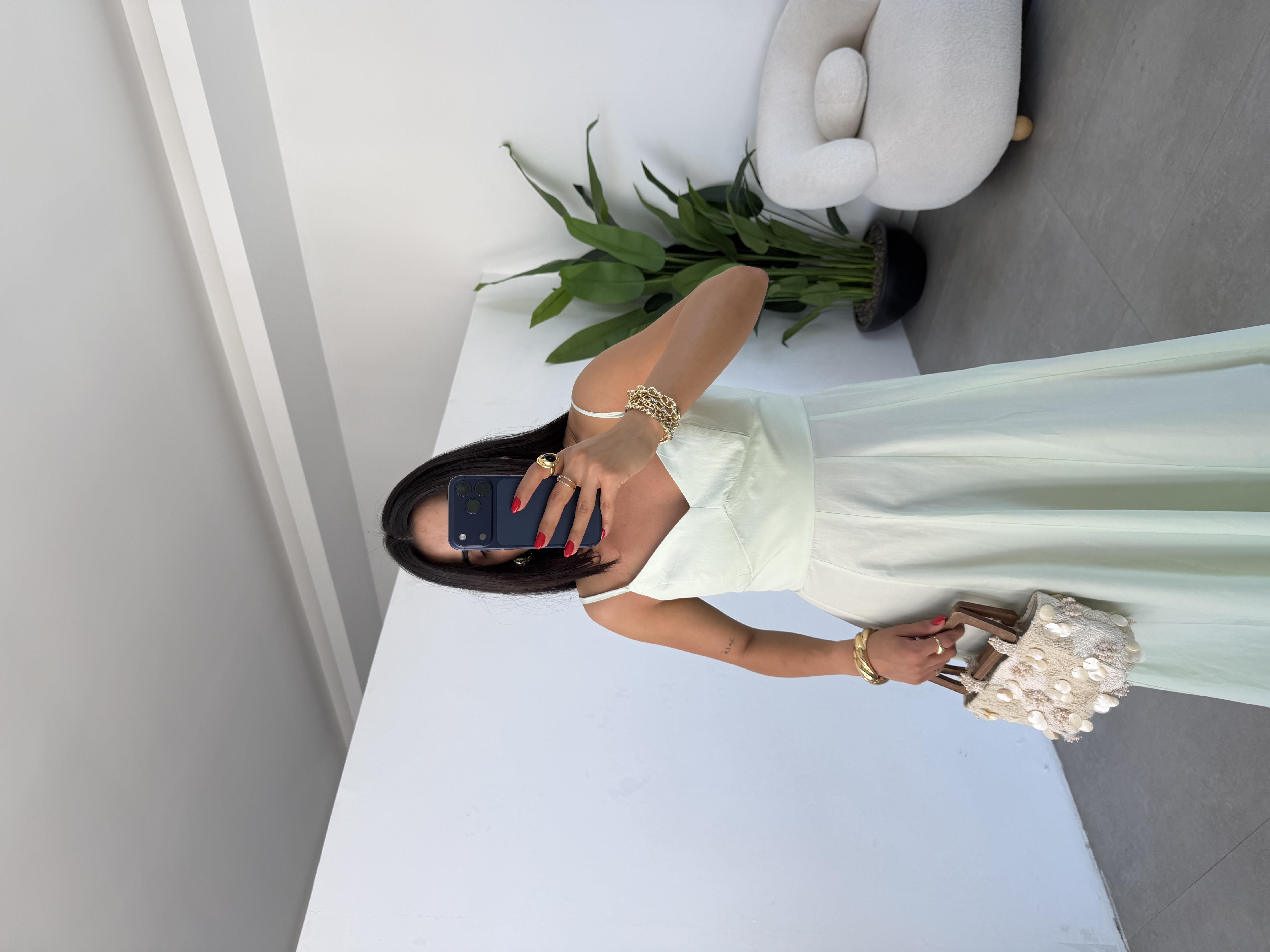 Belle Luxe Mint Yeşili Belden Oturtmalı Elbise