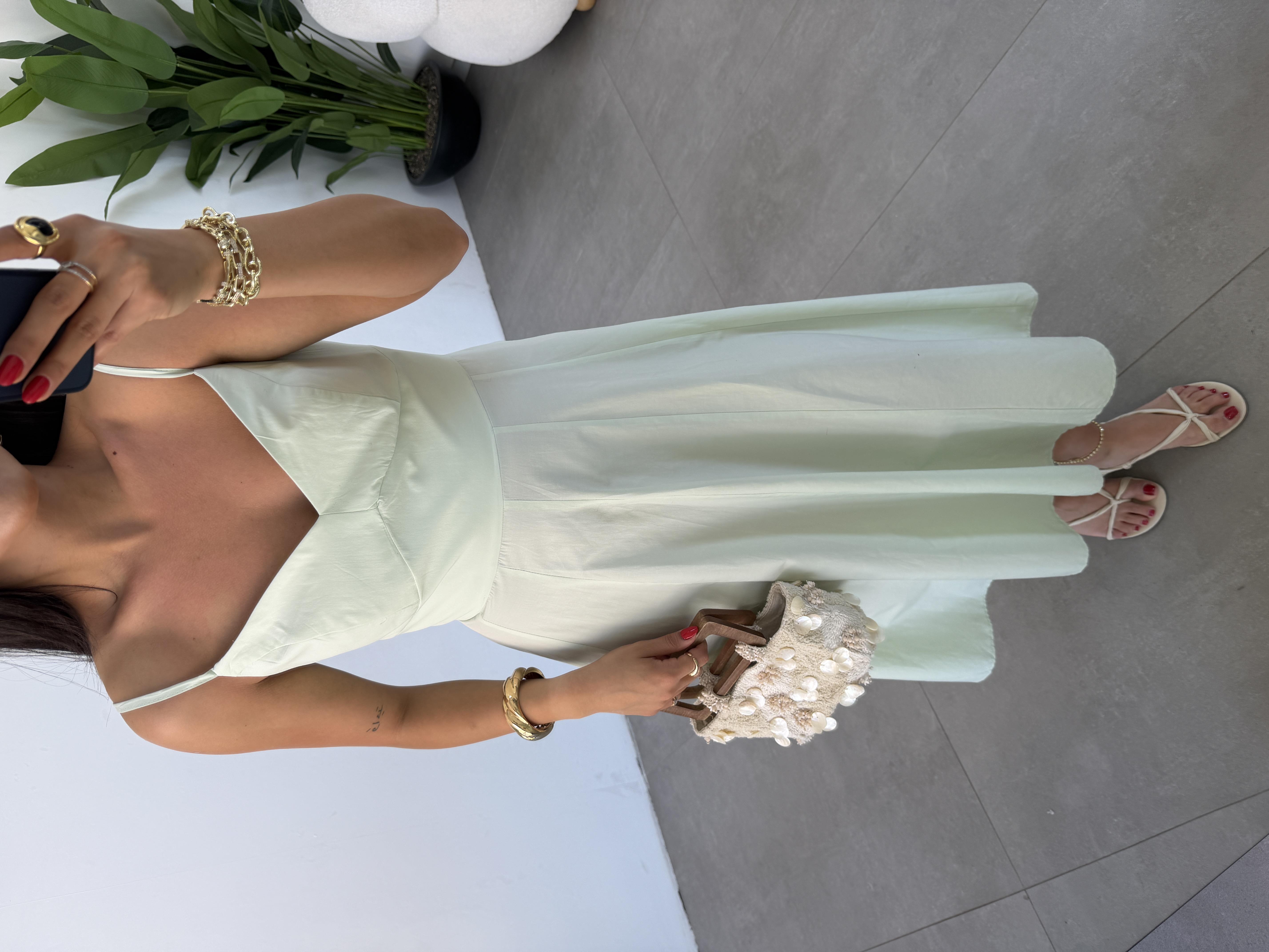 Belle Luxe Mint Yeşili Belden Oturtmalı Elbise