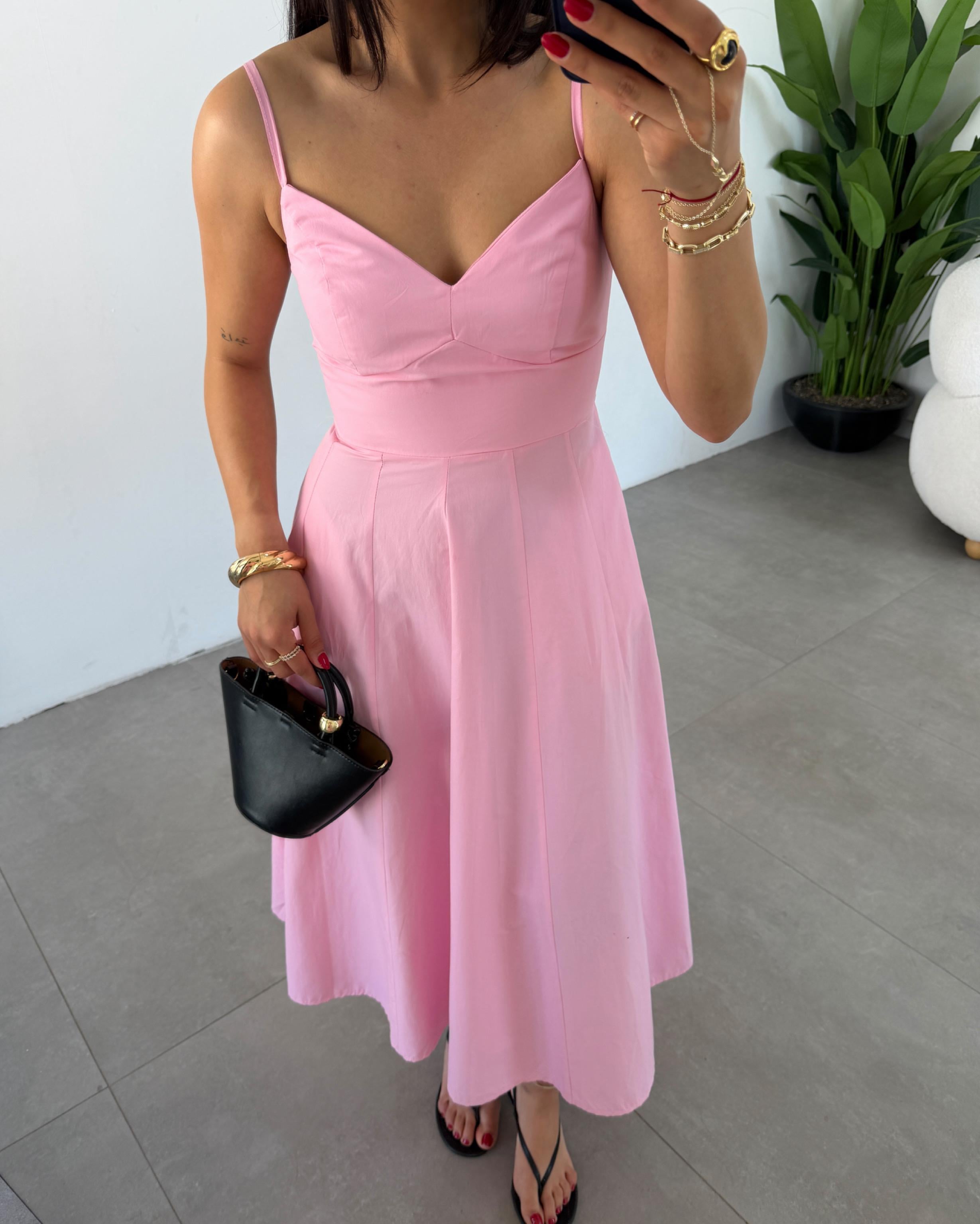 Belle Luxe Pembe Belden Oturtmalı Elbise