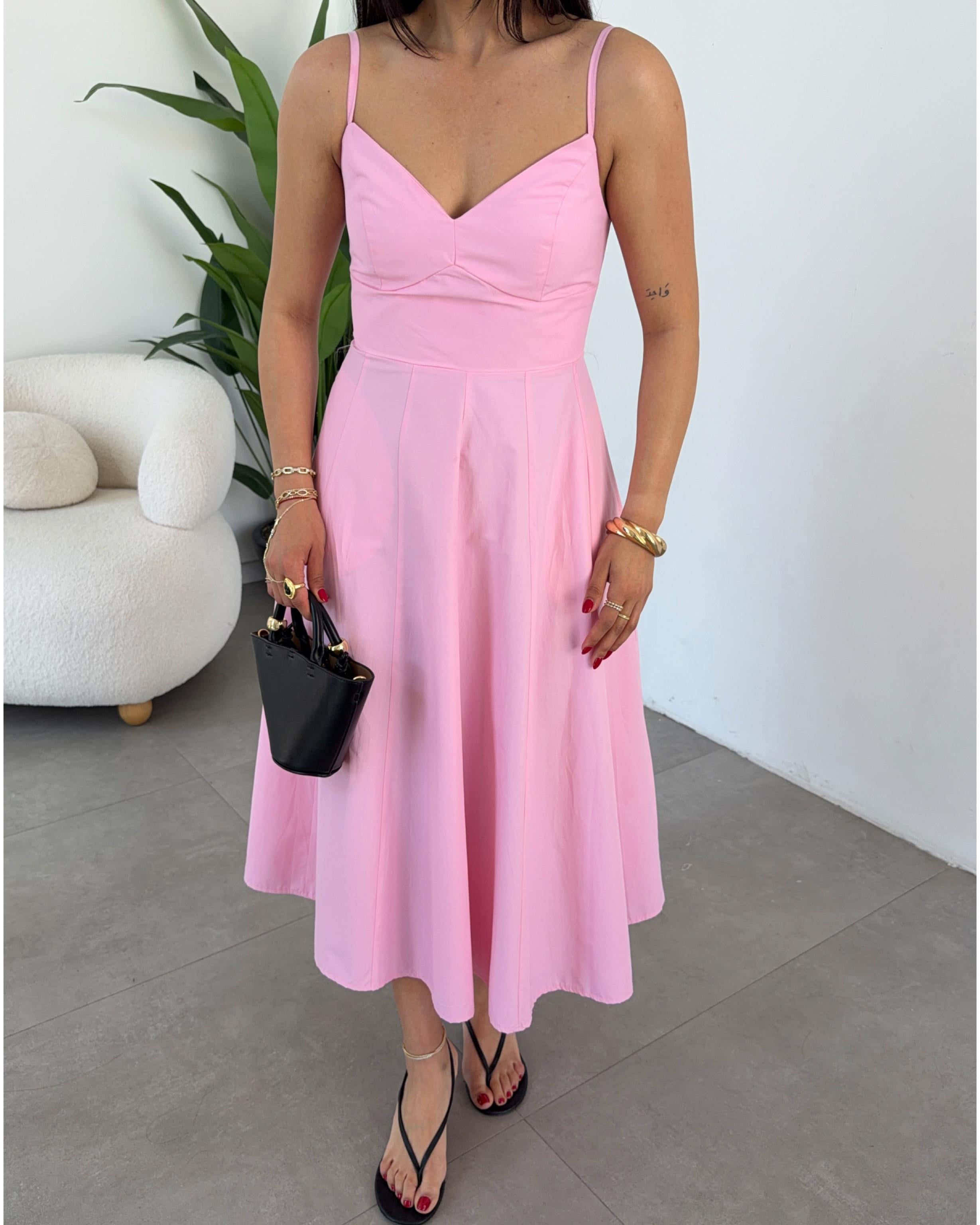 Belle Luxe Pembe Belden Oturtmalı Elbise