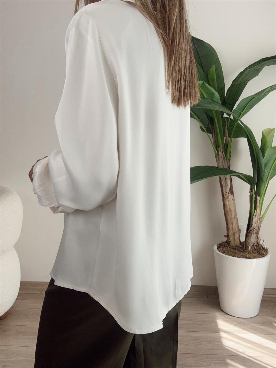 Belly Ekru Vatkalı Saten Gömlek