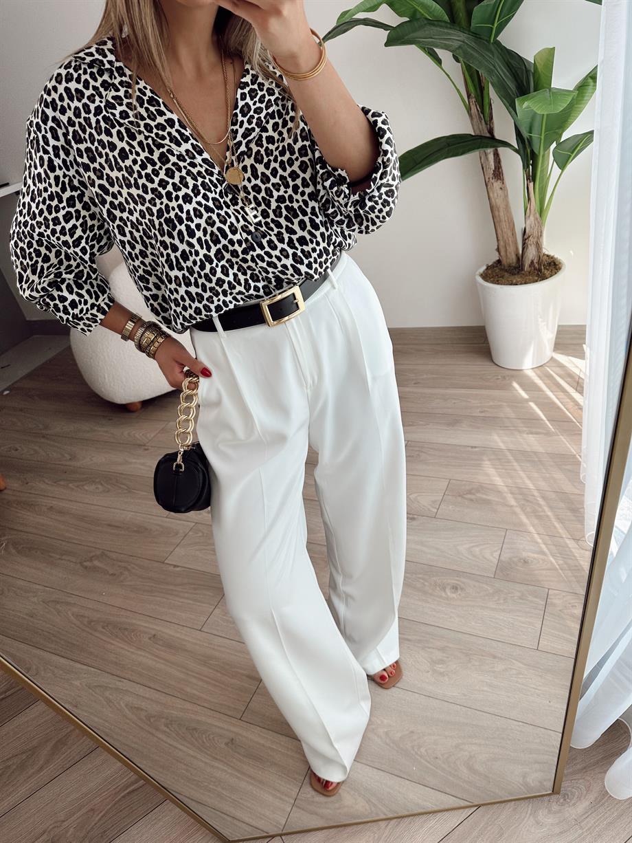 Belly Leopar Vatkalı Saten GÖmlek