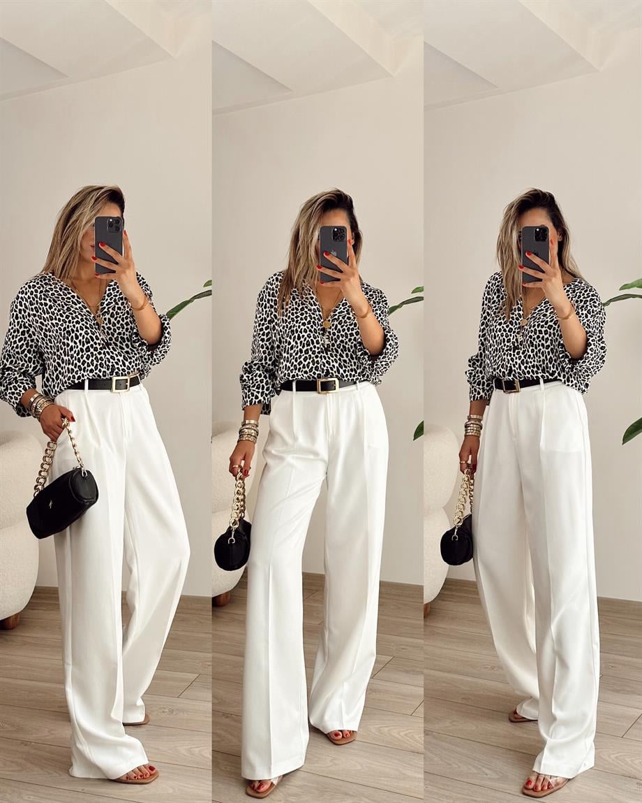 Belly Leopar Vatkalı Saten GÖmlek