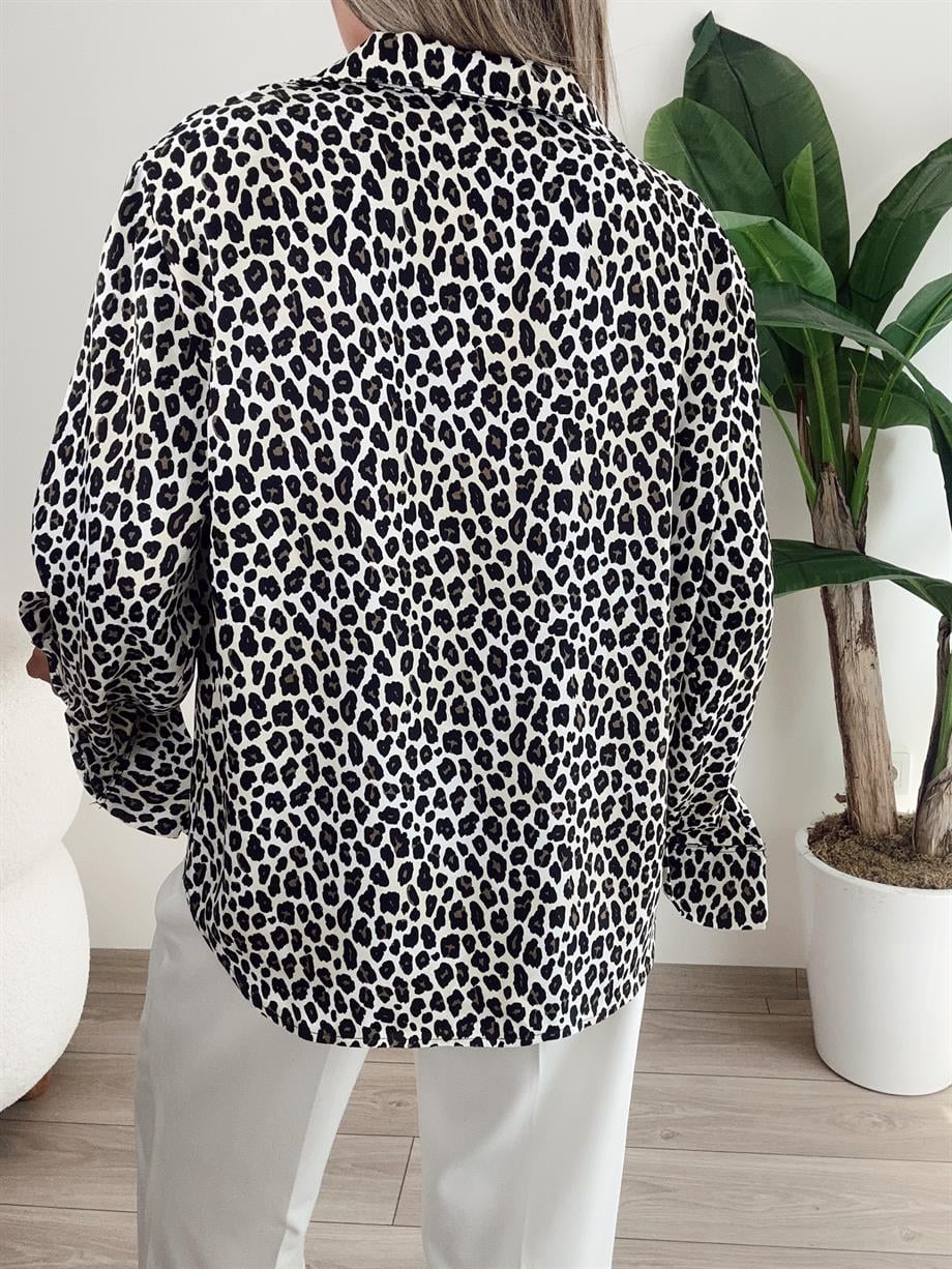 Belly Leopar Vatkalı Saten GÖmlek