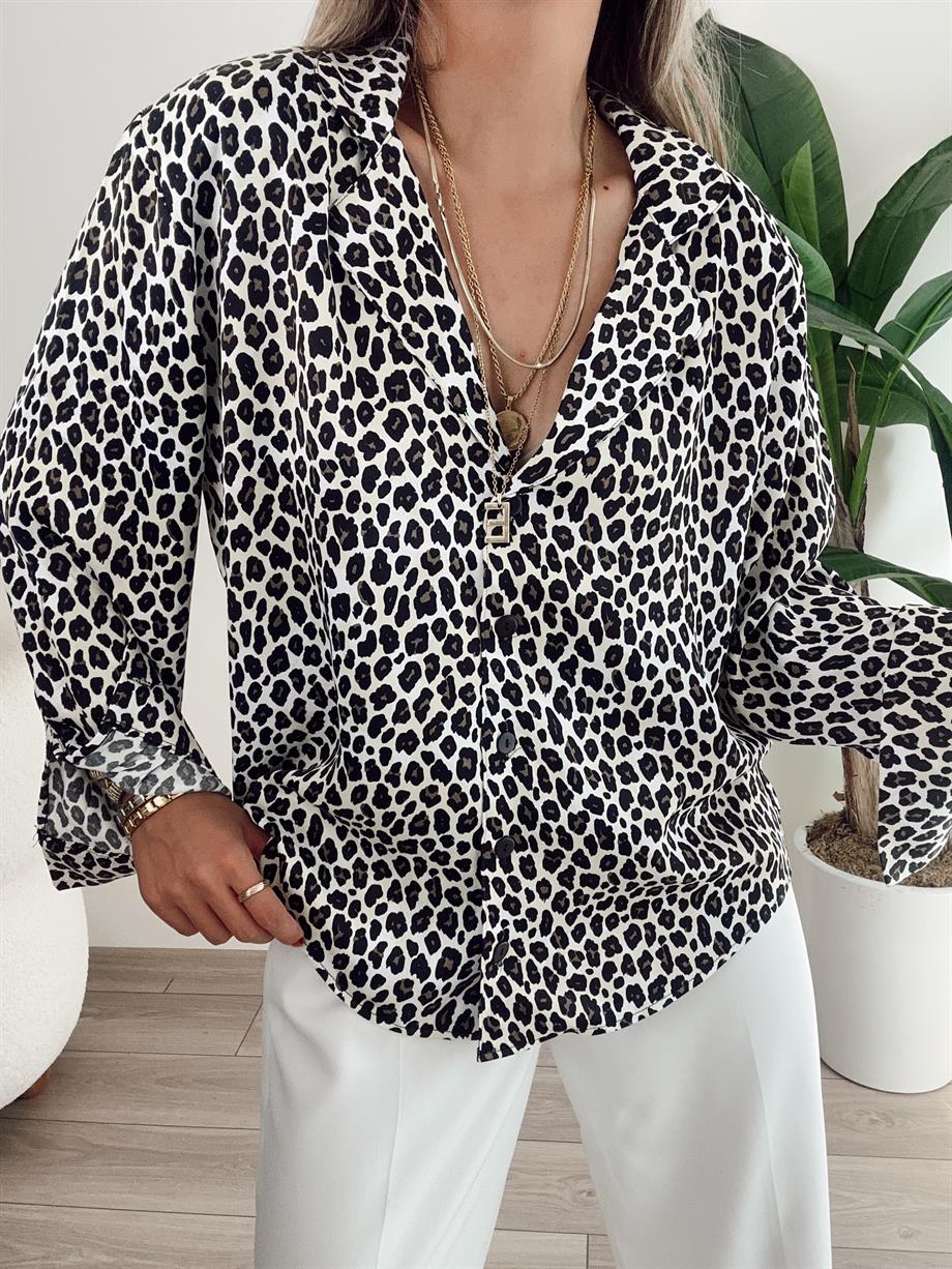 Belly Leopar Vatkalı Saten GÖmlek
