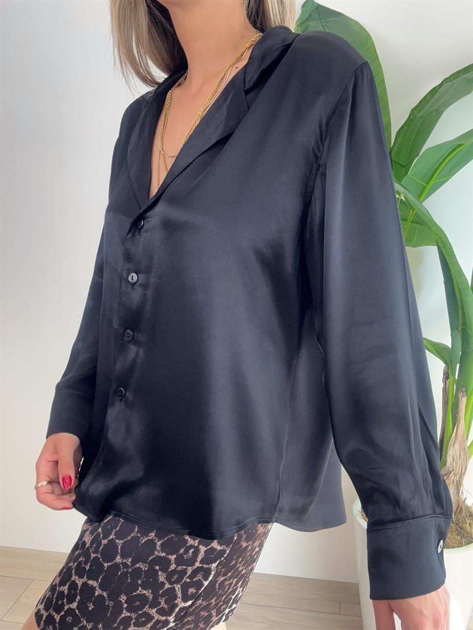 Belly Siyah Vatkalı Saten Gömlek