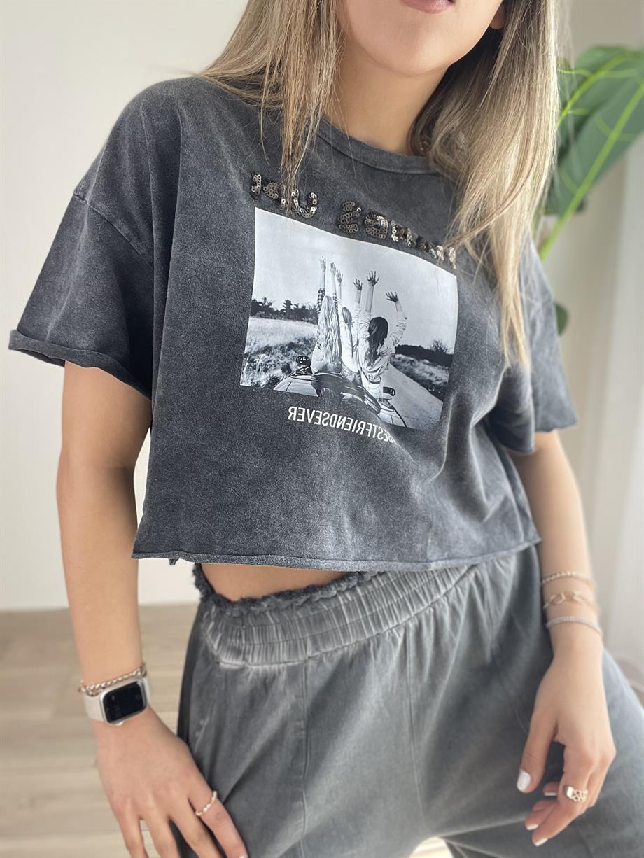 Bestfriend Yıkamalı Kısa Tişört
