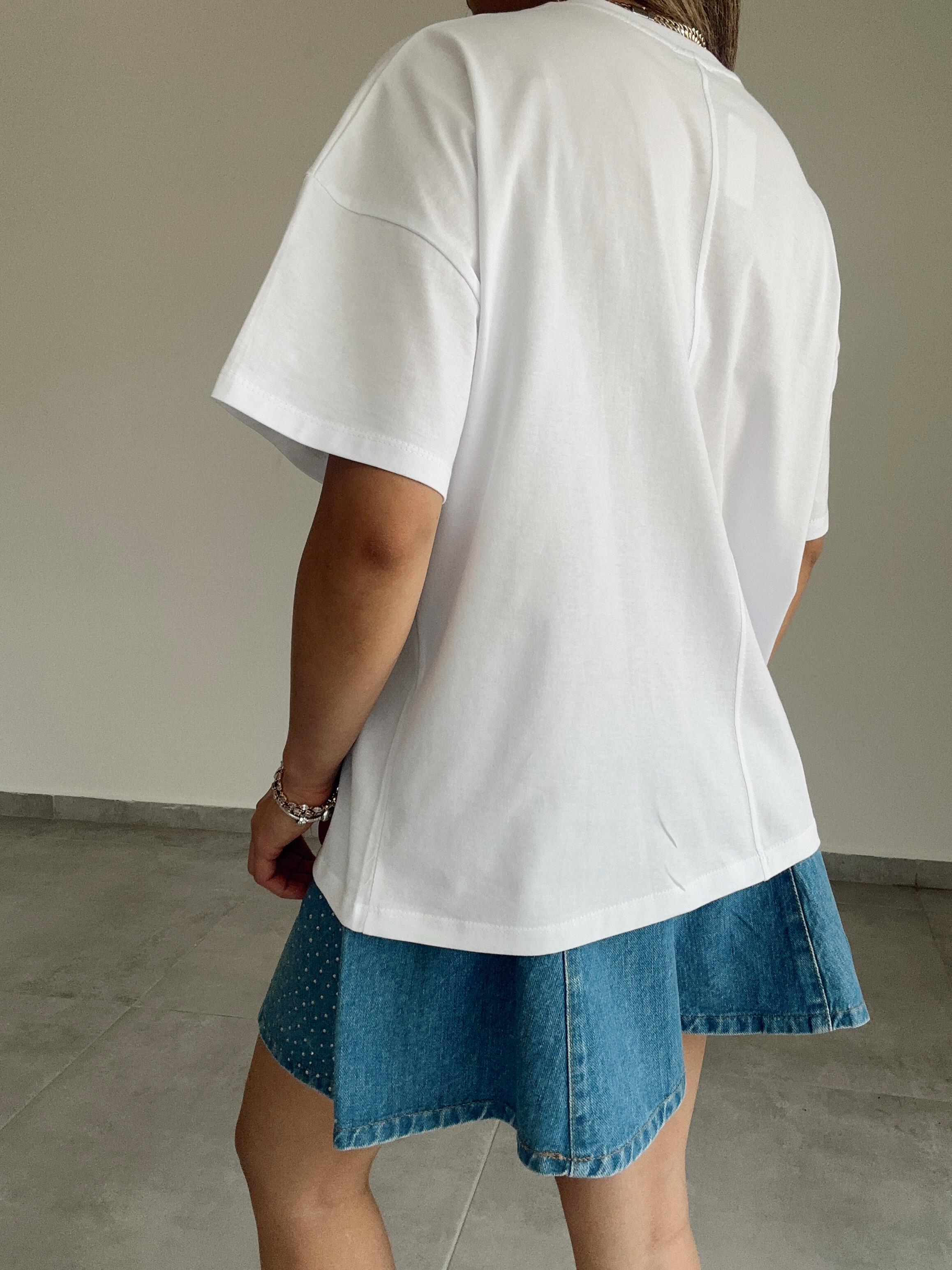 Beyaz Amour Baskılı Tişört