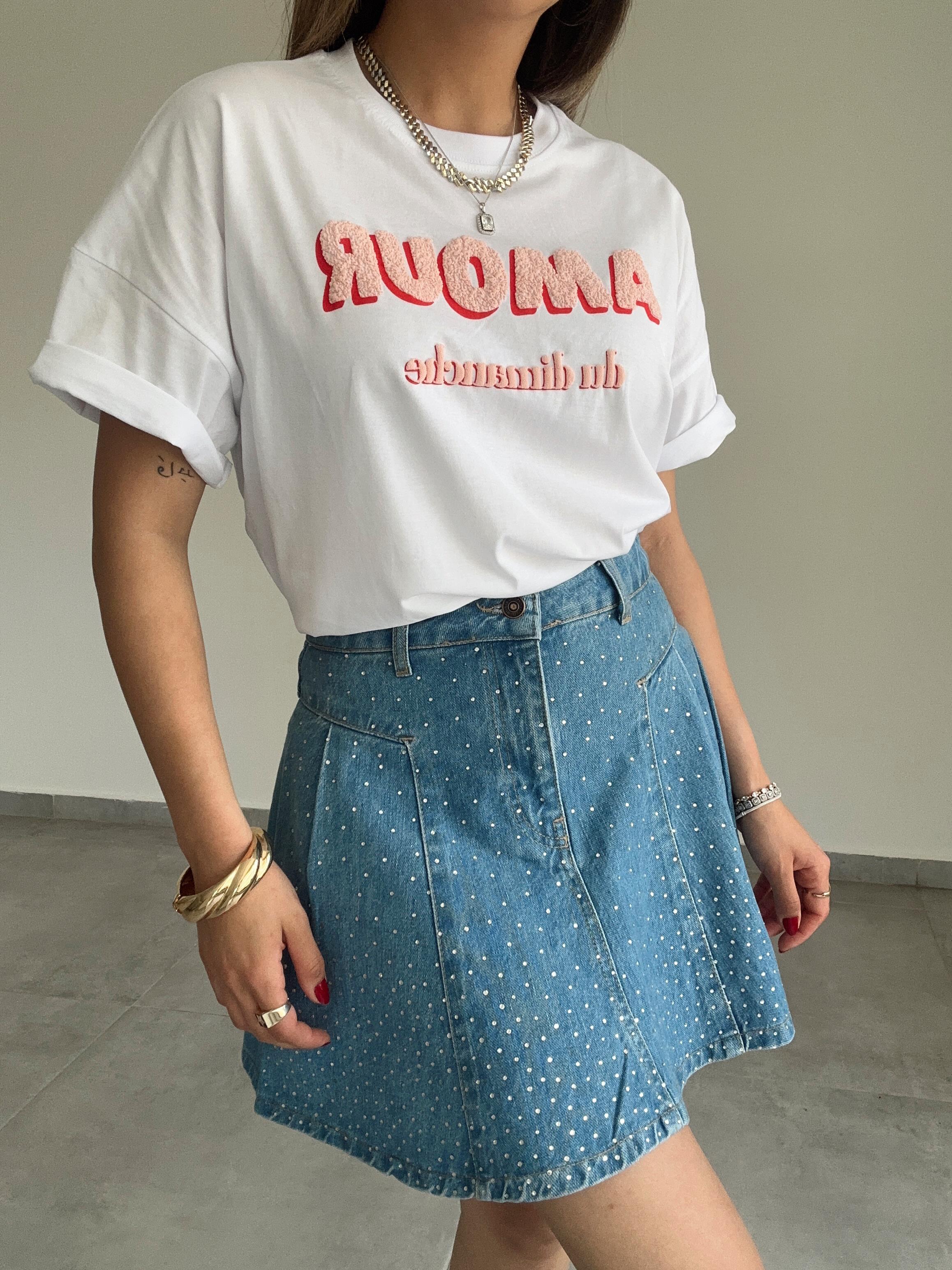 Beyaz Amour Baskılı Tişört