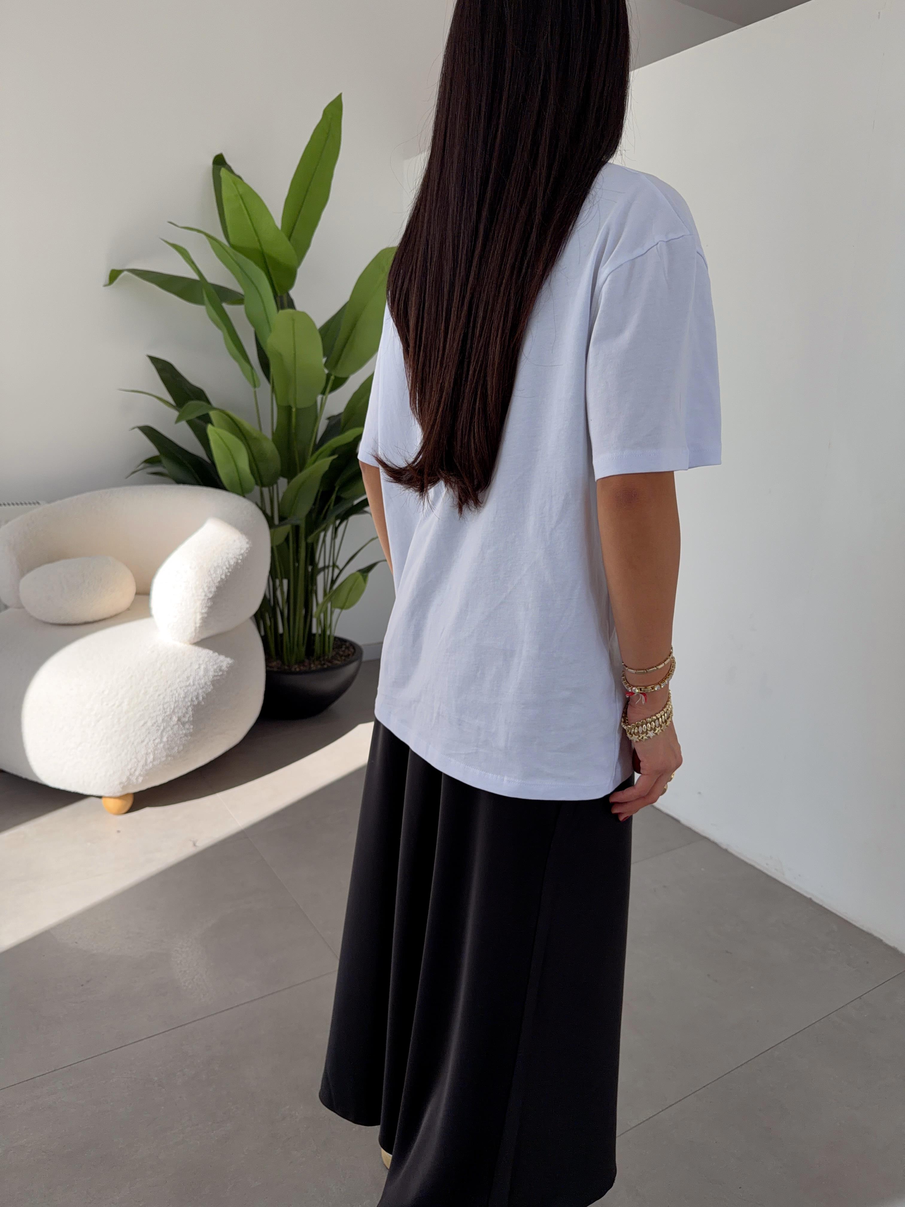 Beyaz Bisiklet Yaka Oversize Tshirt