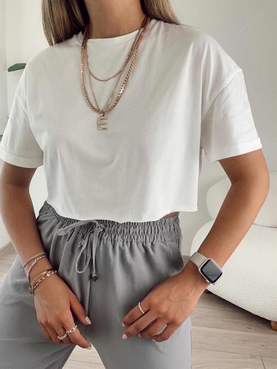 Beyaz Crop Tişört