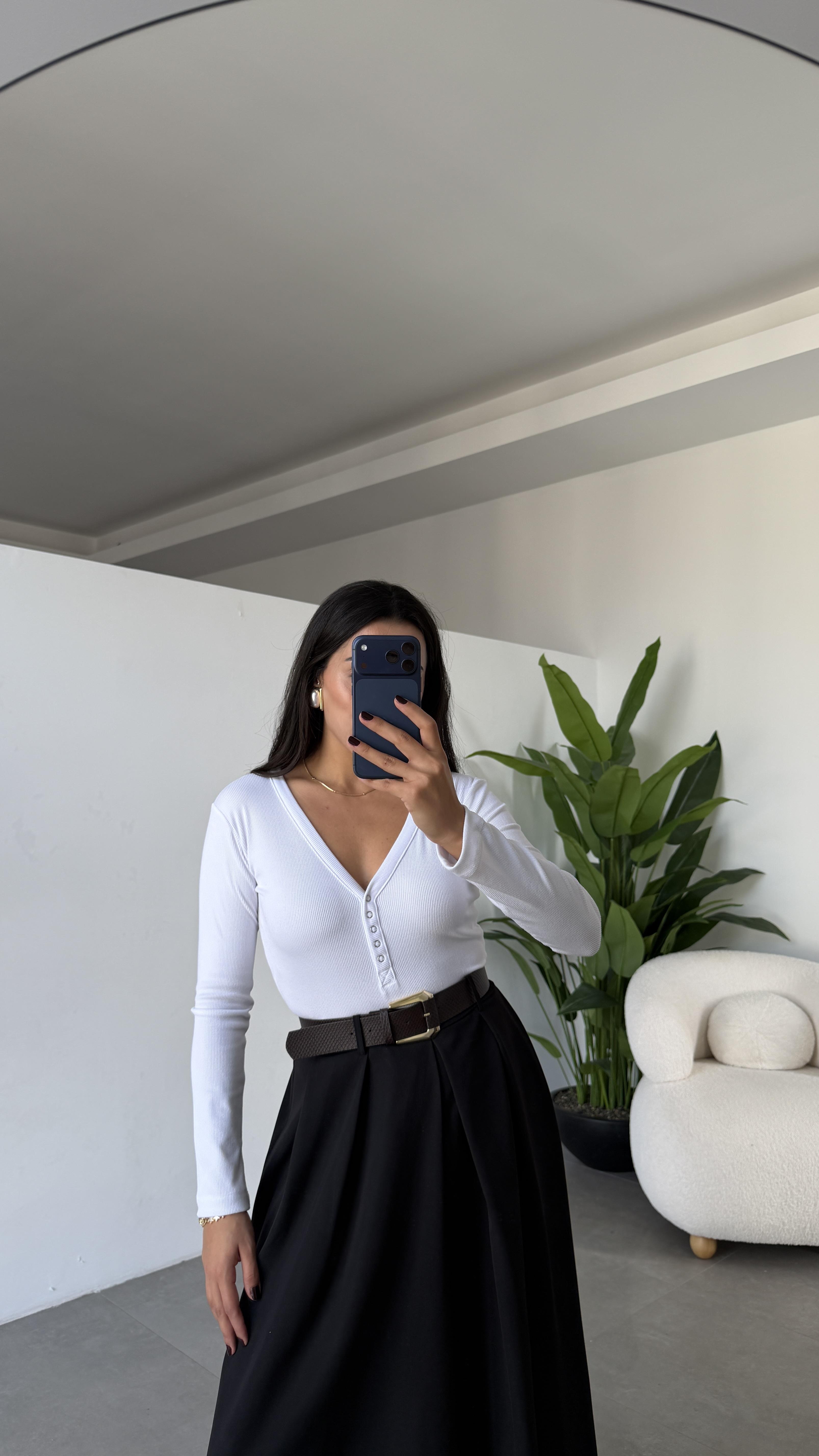 Beyaz Kaşkorse Ön Çıtçıtlı Uzun Kol Body