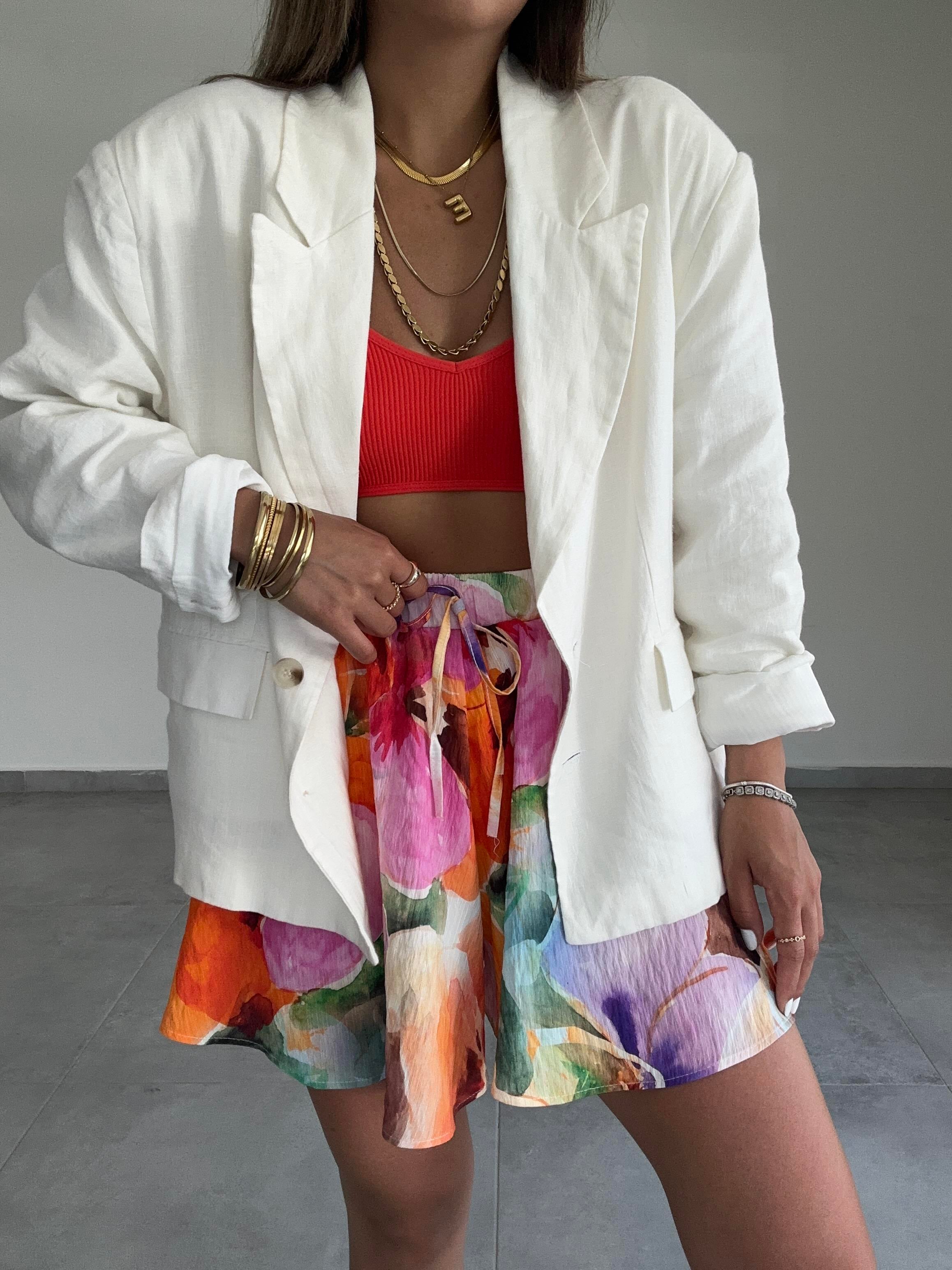 Beyaz Keten Blazer Ceket