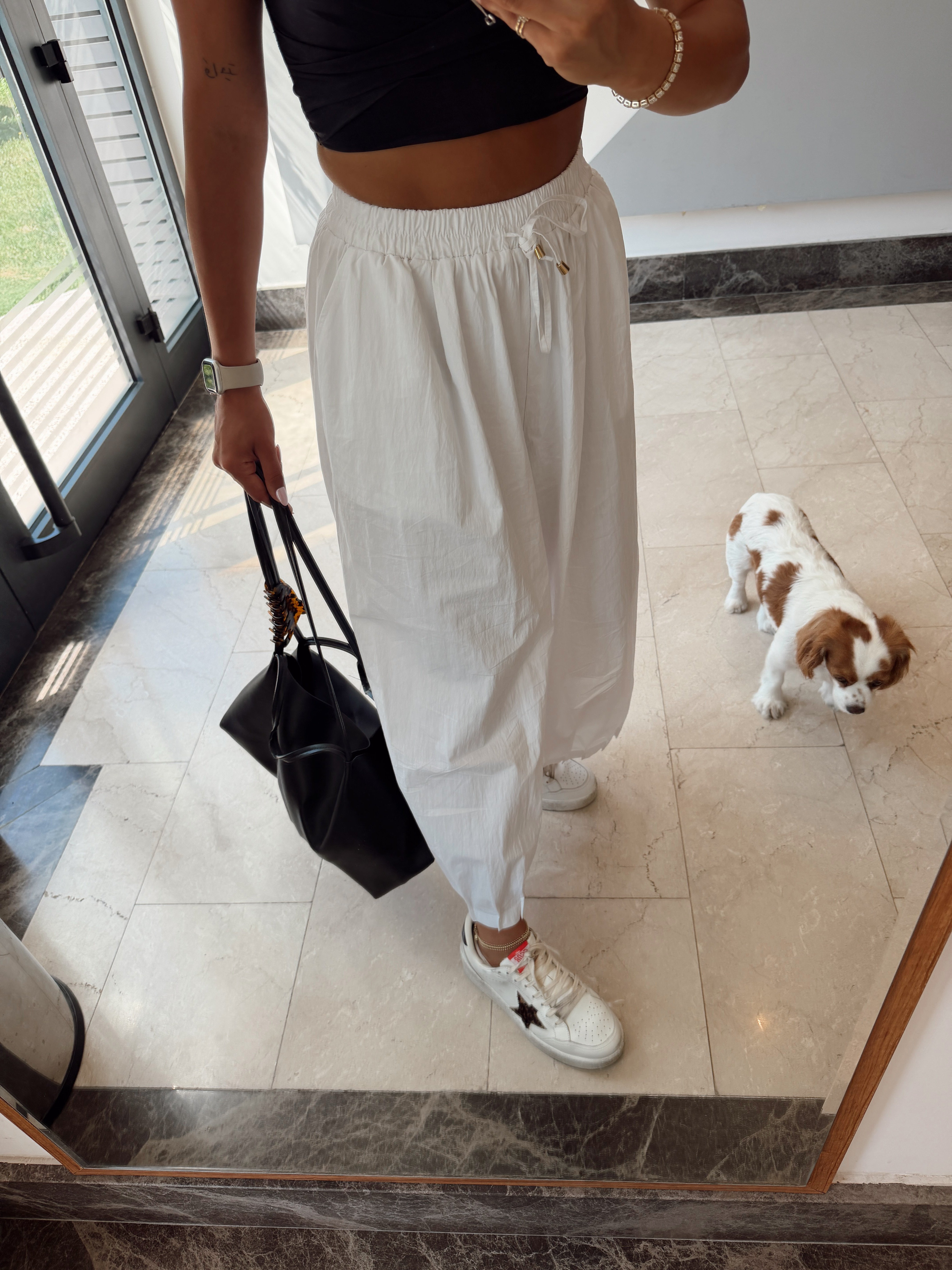 Beyaz Paça Pileli Bagy Pantolon