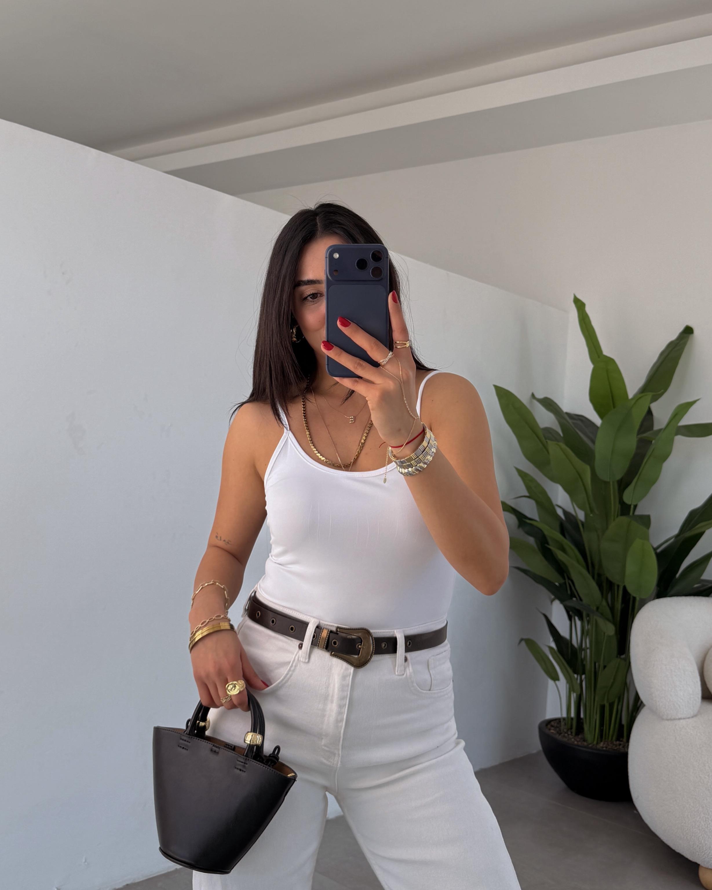 Beyaz Polyemid İp Askılı Body