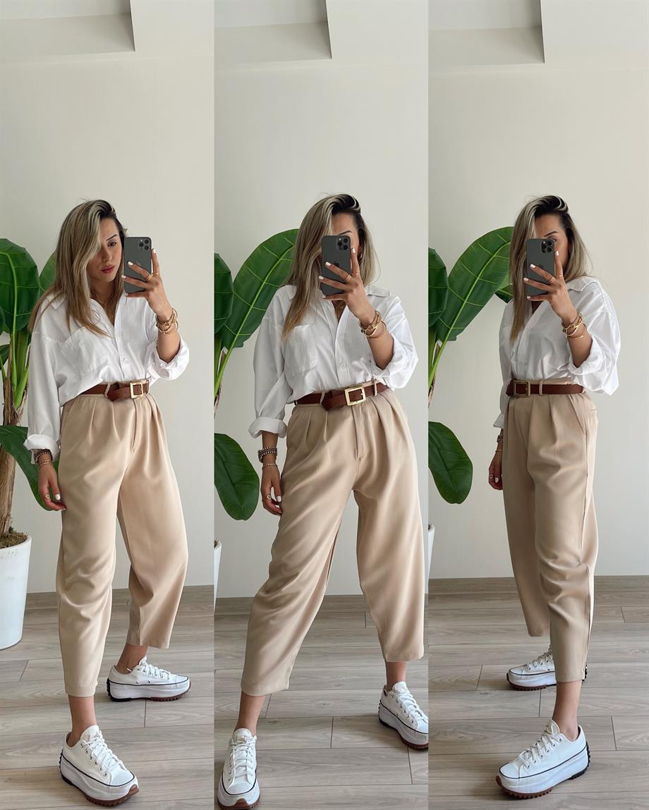 Beyaz Poplin Kumaş Oversize Gömlek