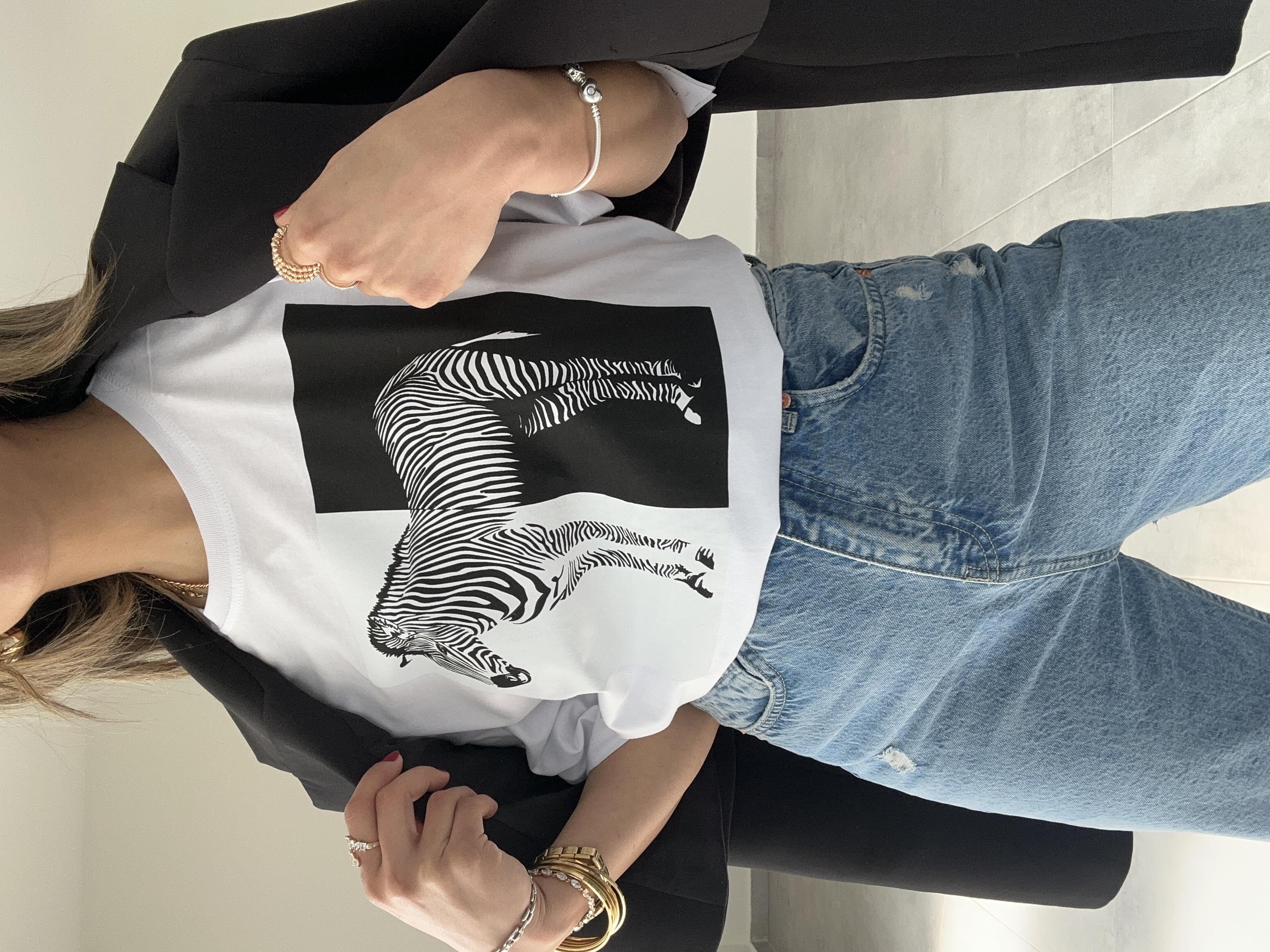 Beyaz Zebra Desen Tshirt
