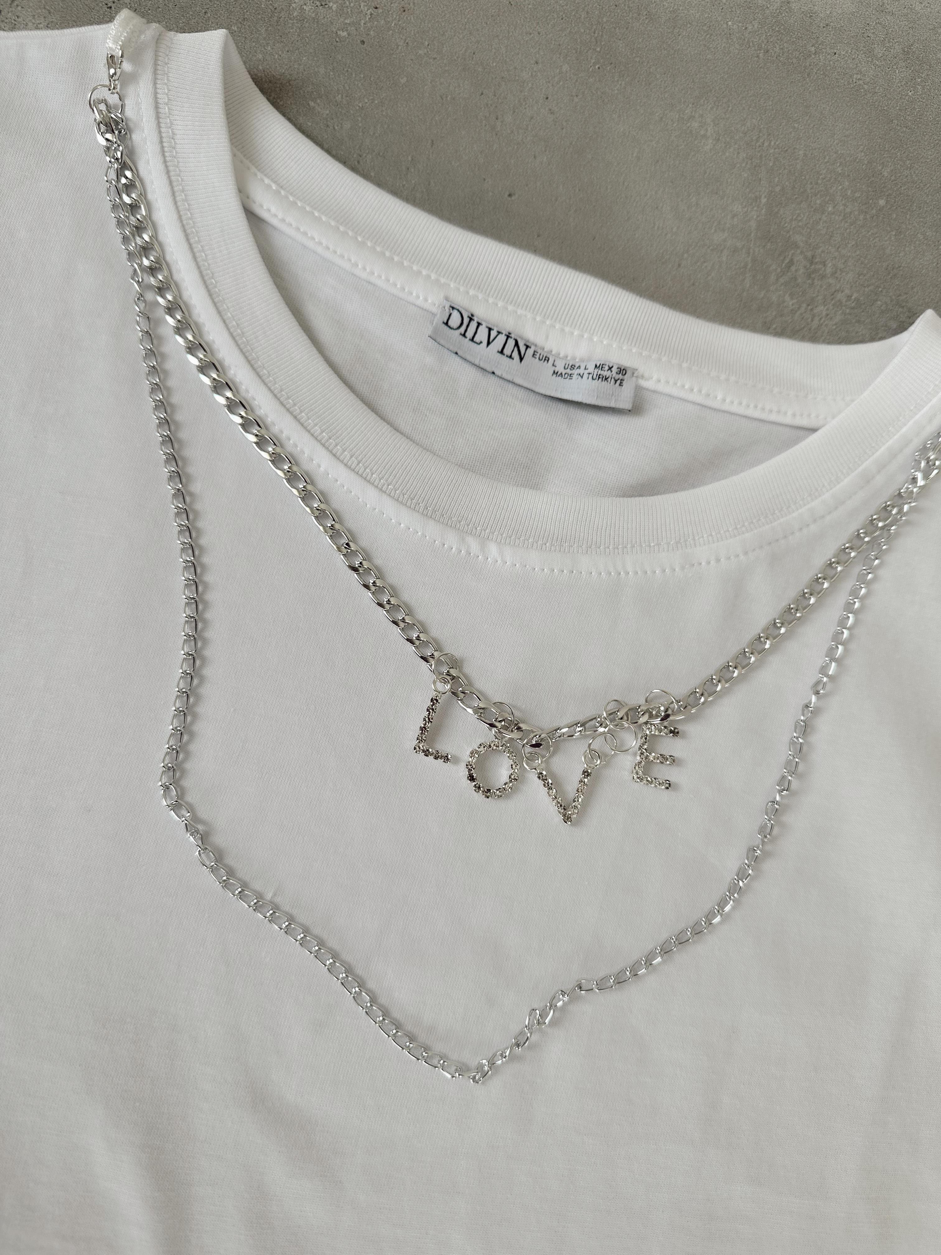 Beyaz Zincirli Tshirt