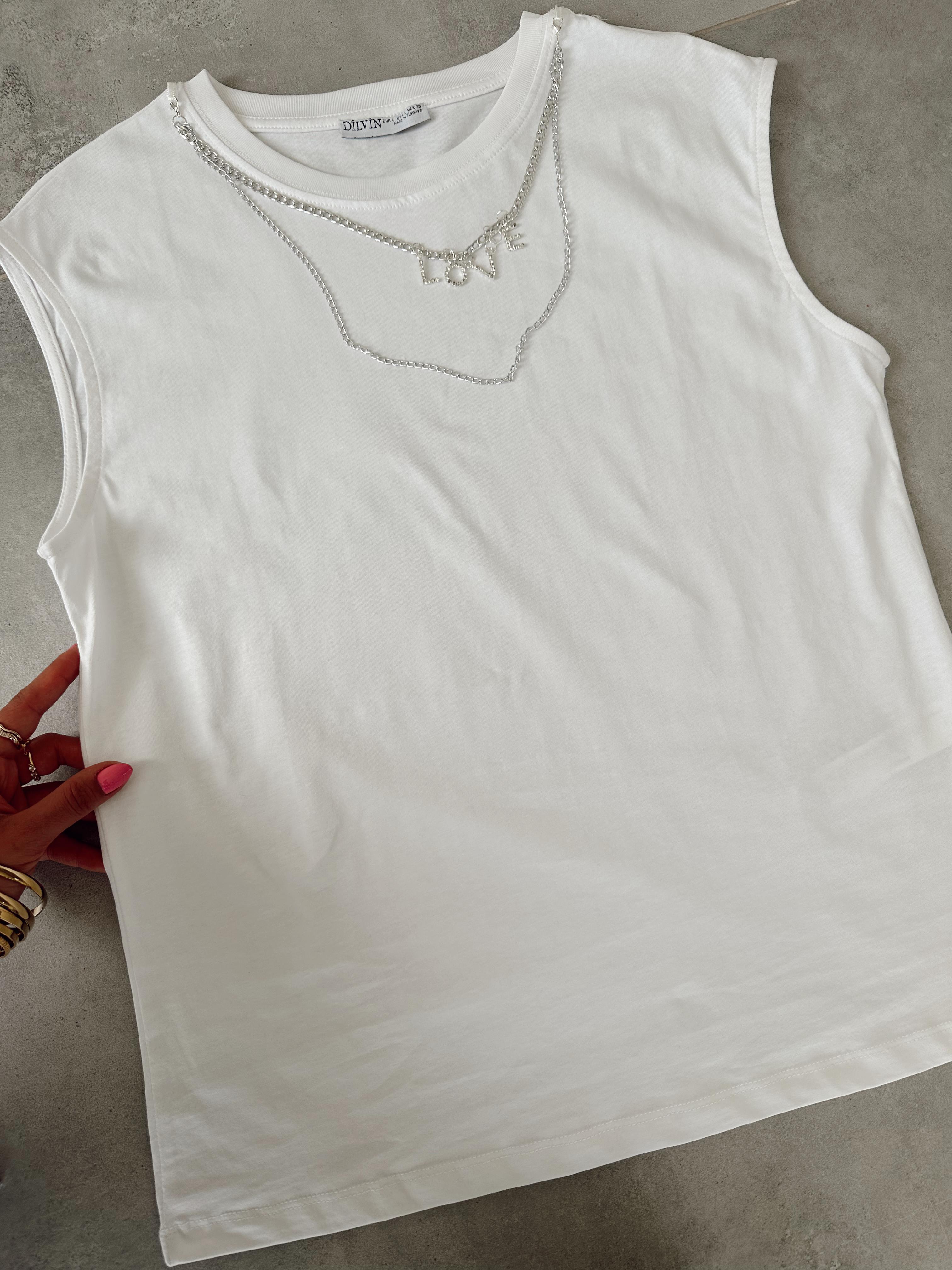 Beyaz Zincirli Tshirt