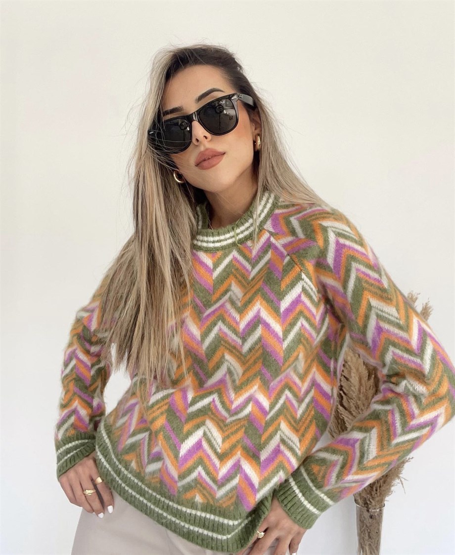 Bisiklet Yaka Desenli Kazak