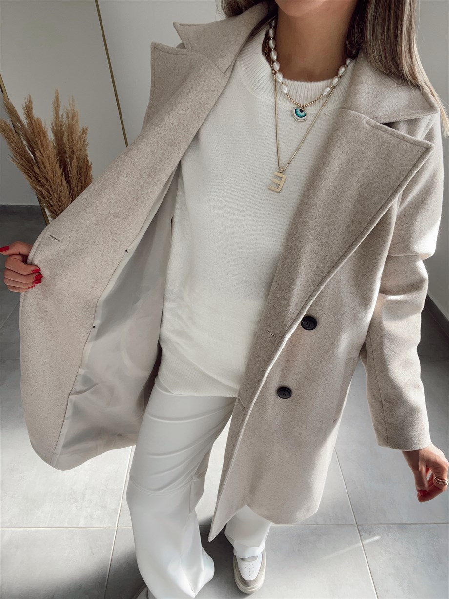 Bisiklet Yaka Salaş Ekru Kazak