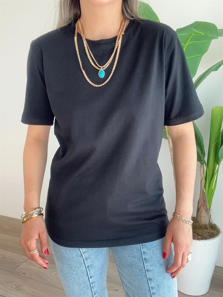 Bisiklet Yaka Siyah Tişört