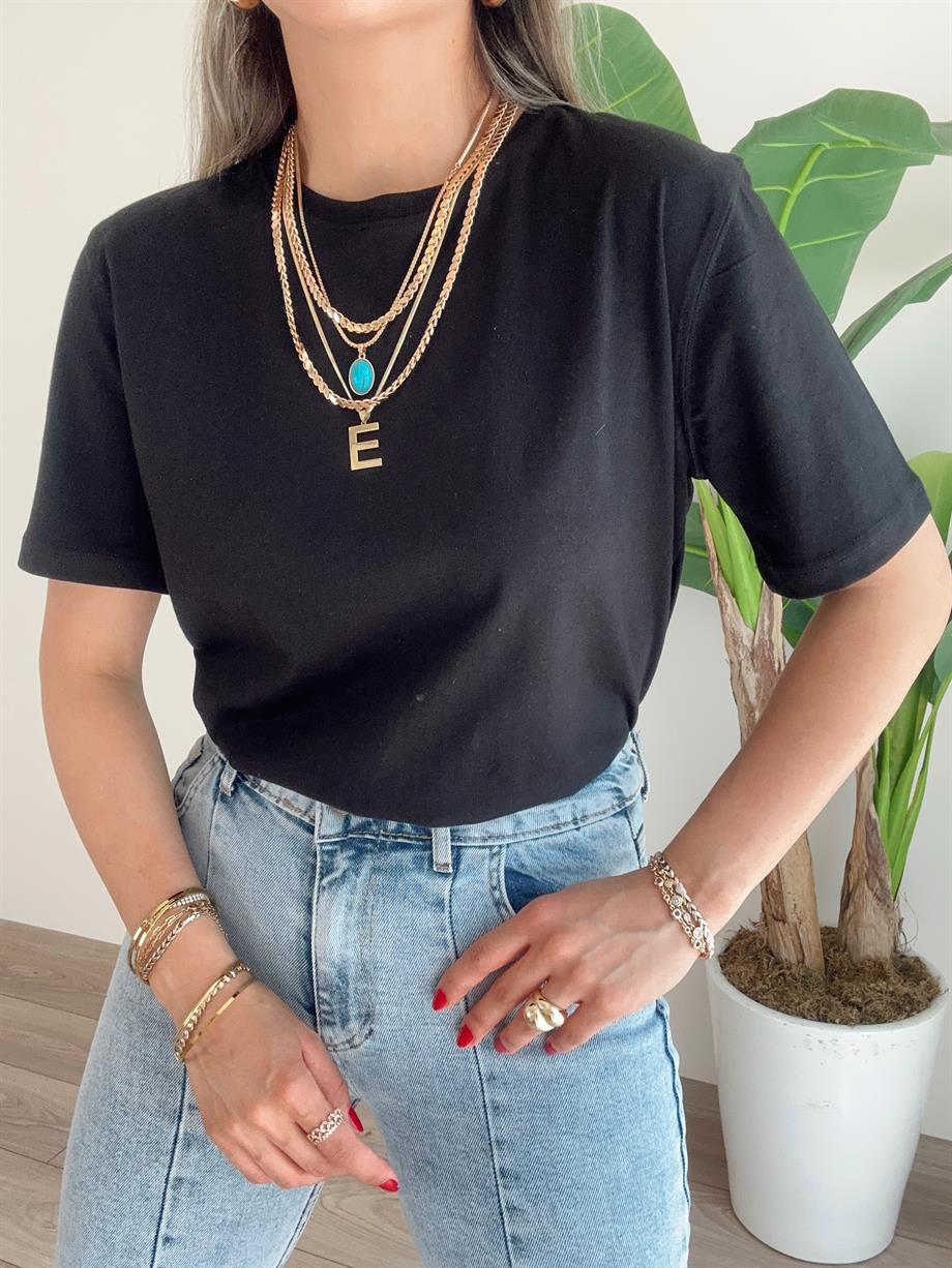 Bisiklet Yaka Siyah Tişört