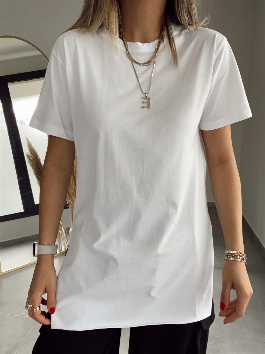 Bisiklet Yaka Yanları Yırtmaçlı Tshirt