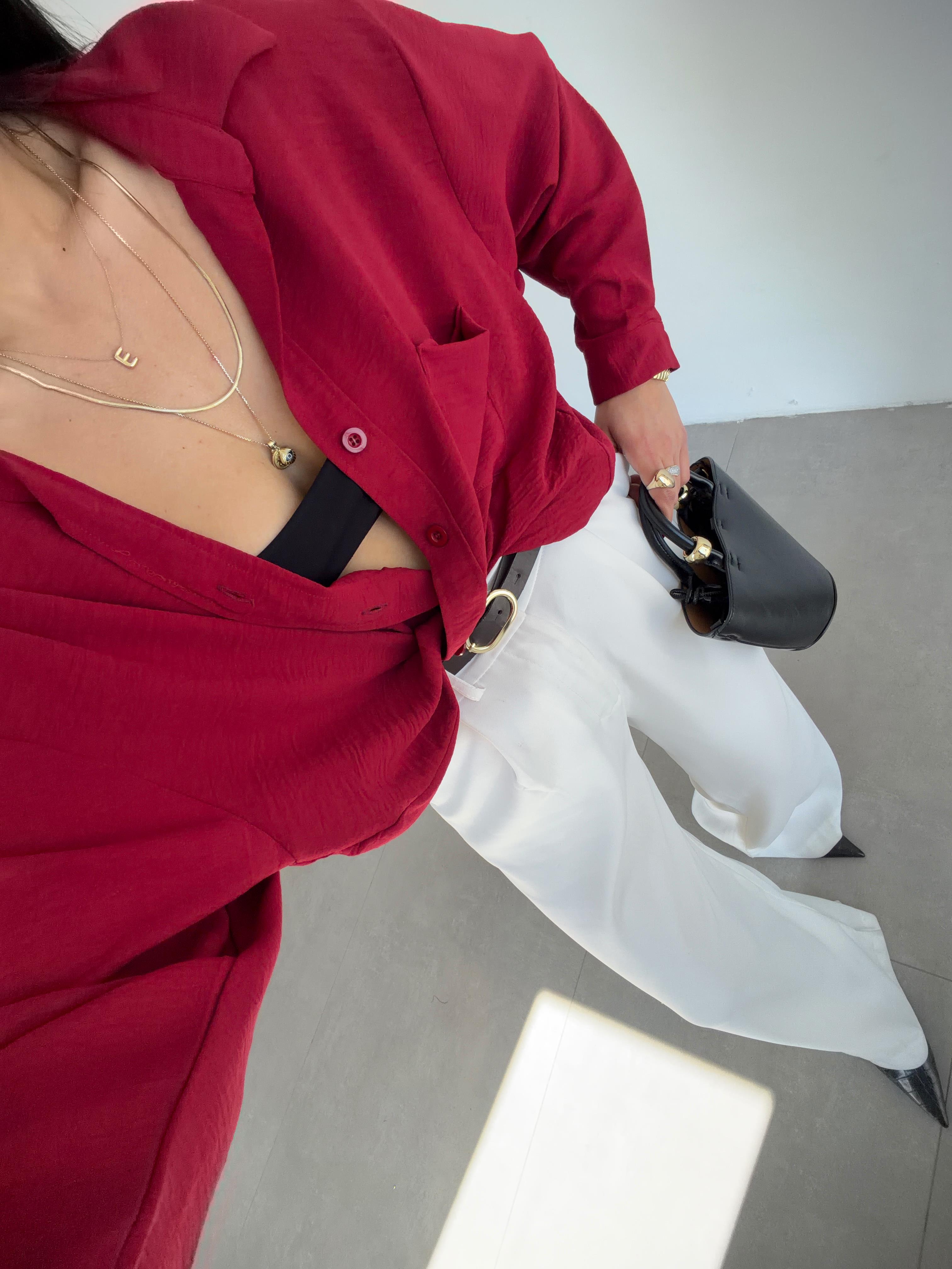 Bordo Ayrobin Cepli Oversize Gömlek