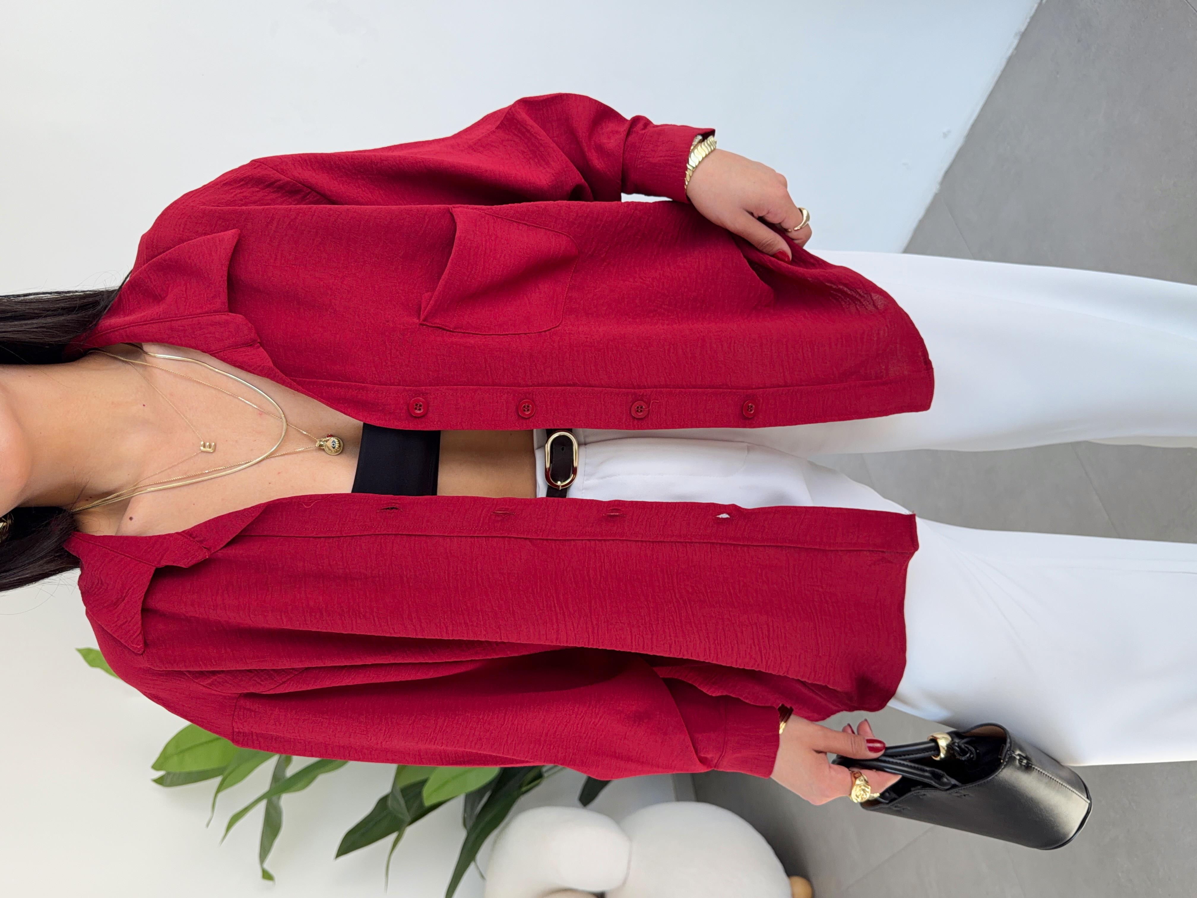 Bordo Ayrobin Cepli Oversize Gömlek