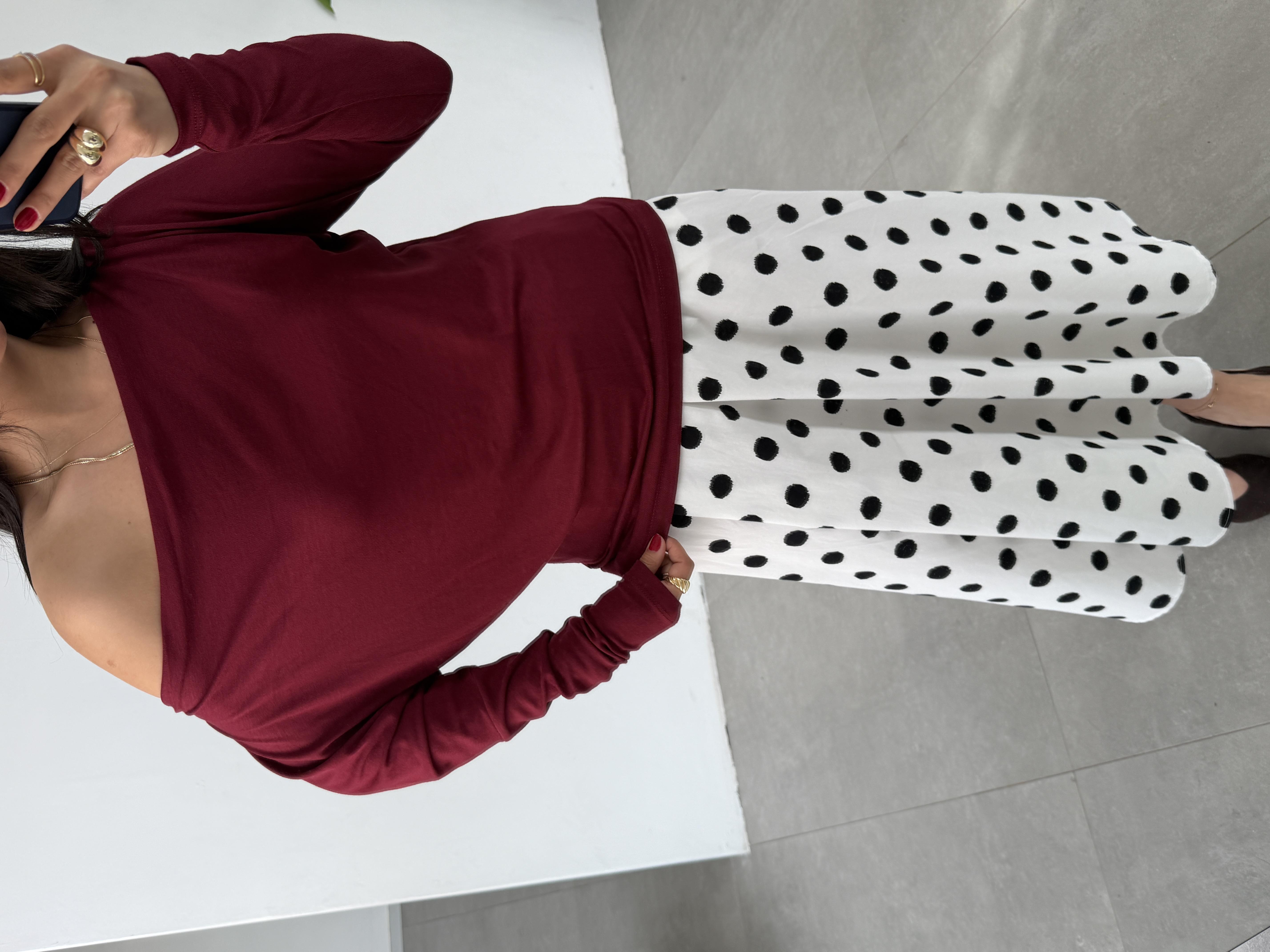 Bordo Buzzy Geniş Yaka Bluz