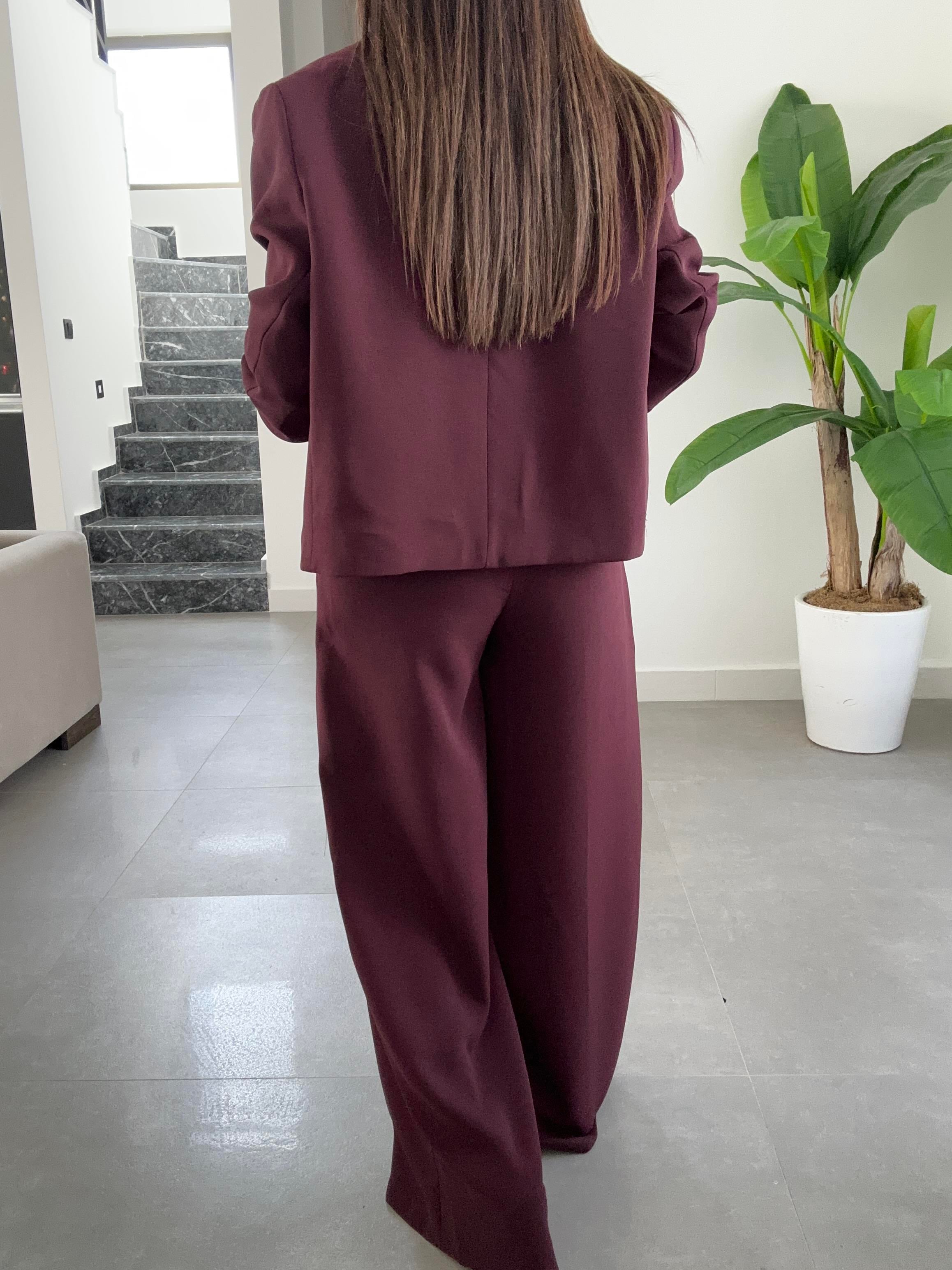 Bordo Ceket-Pantolon Takım