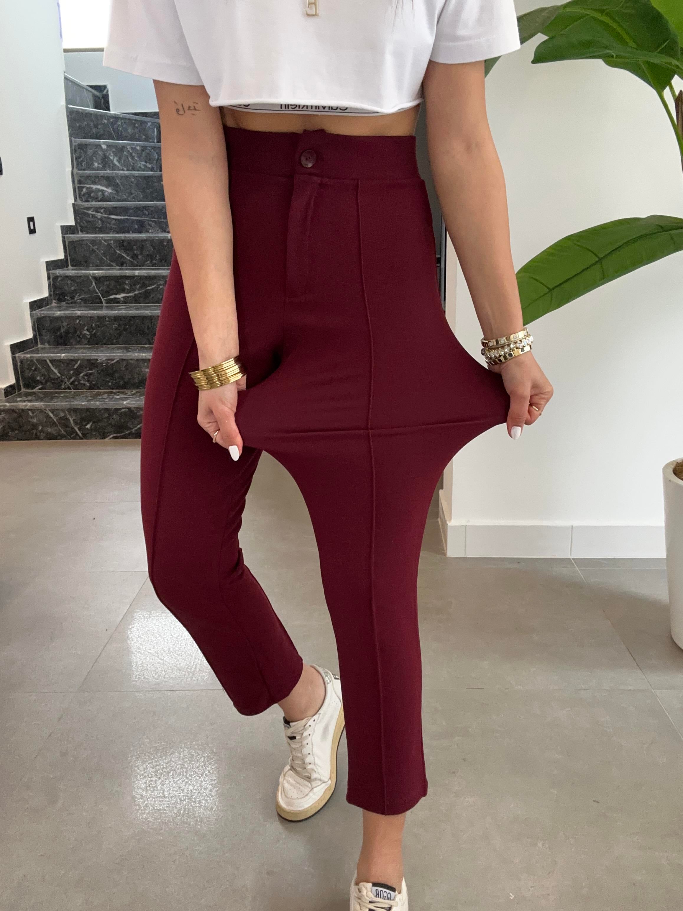 Bordo Çimalı Dar Paça Pantolon