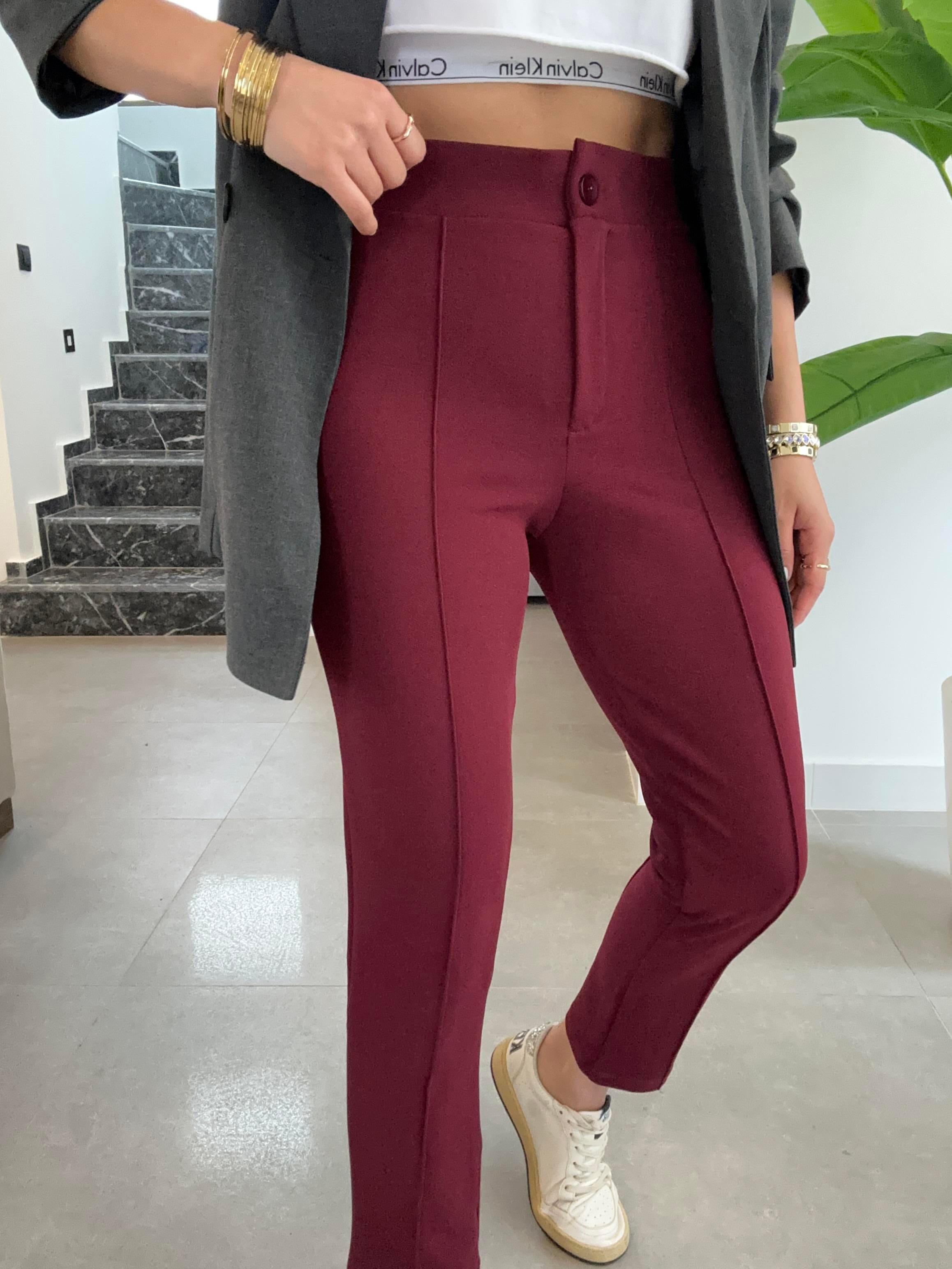 Bordo Çimalı Dar Paça Pantolon