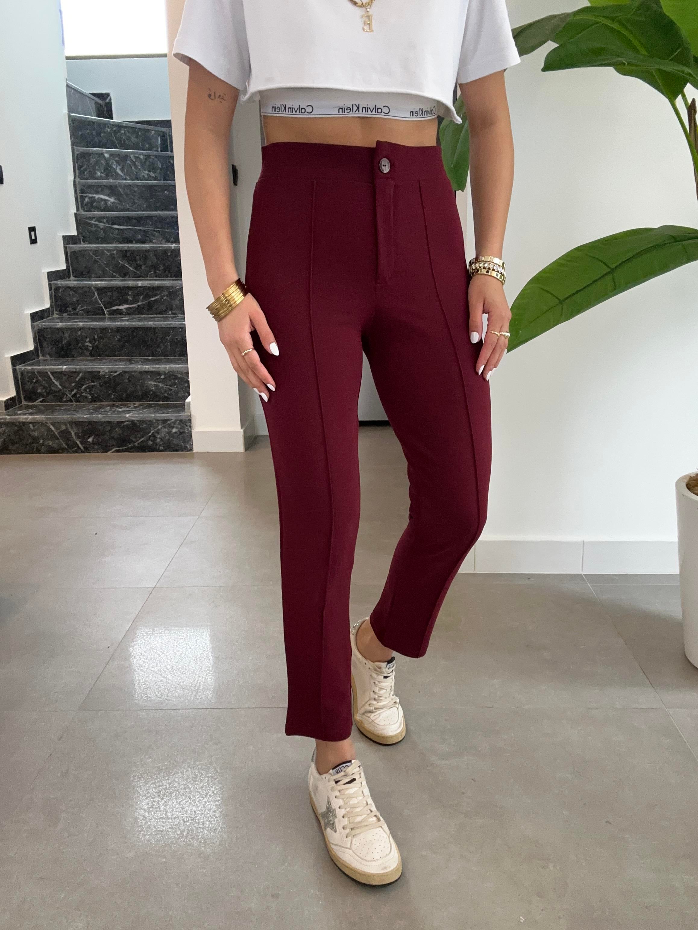 Bordo Çimalı Dar Paça Pantolon
