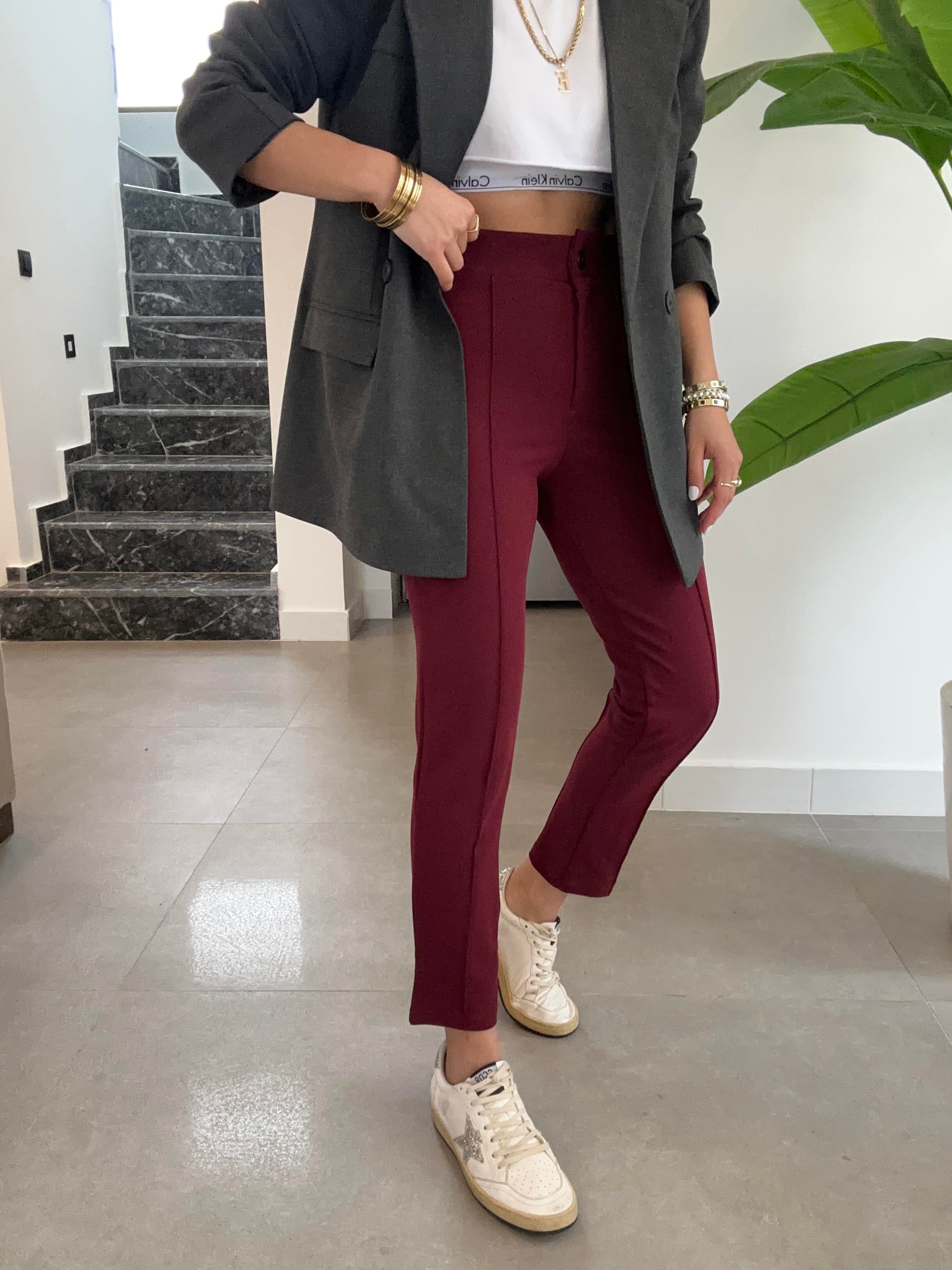 Bordo Çimalı Dar Paça Pantolon