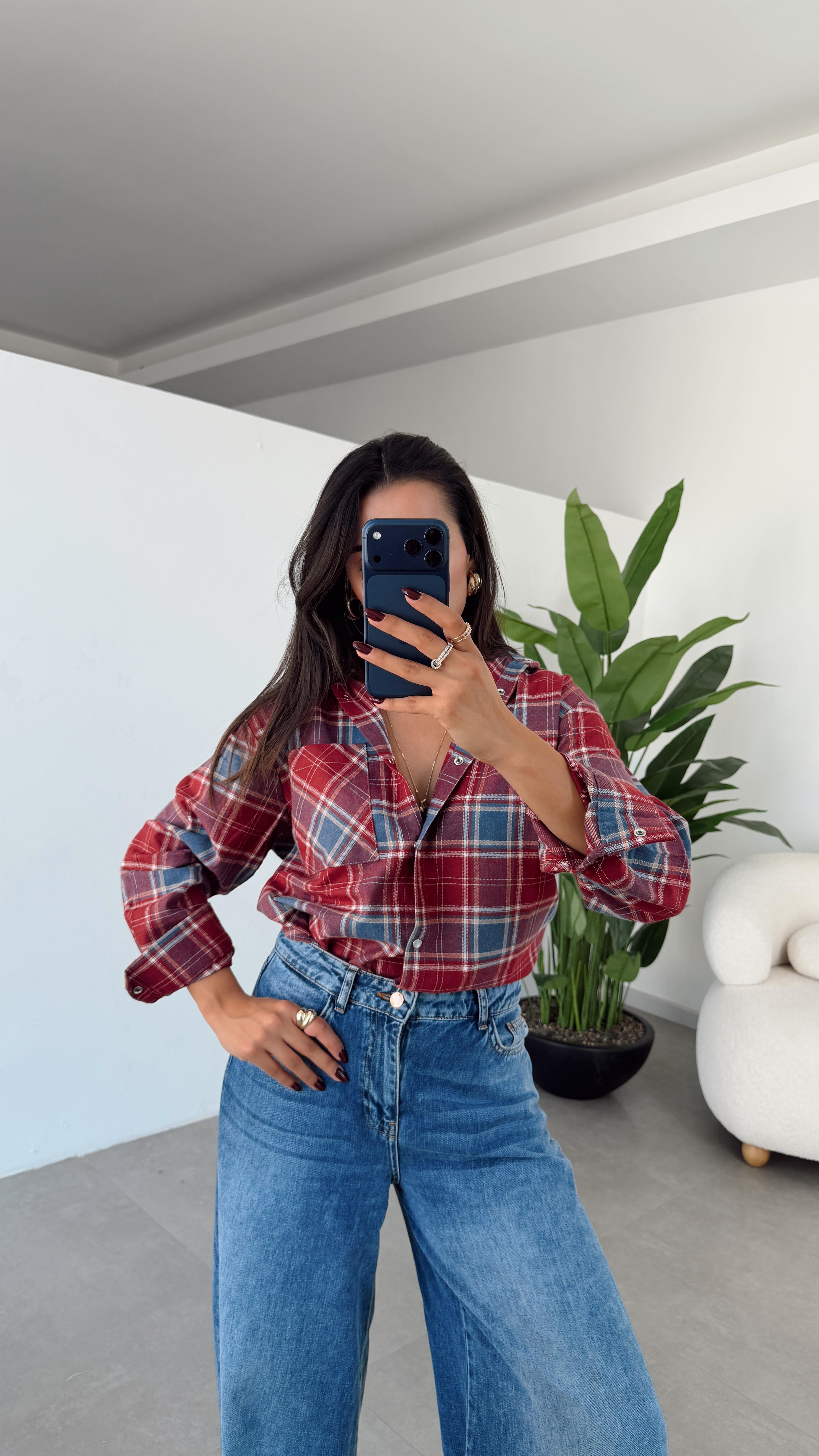 Bordo Çıtçıtlı Oduncu Gömlek