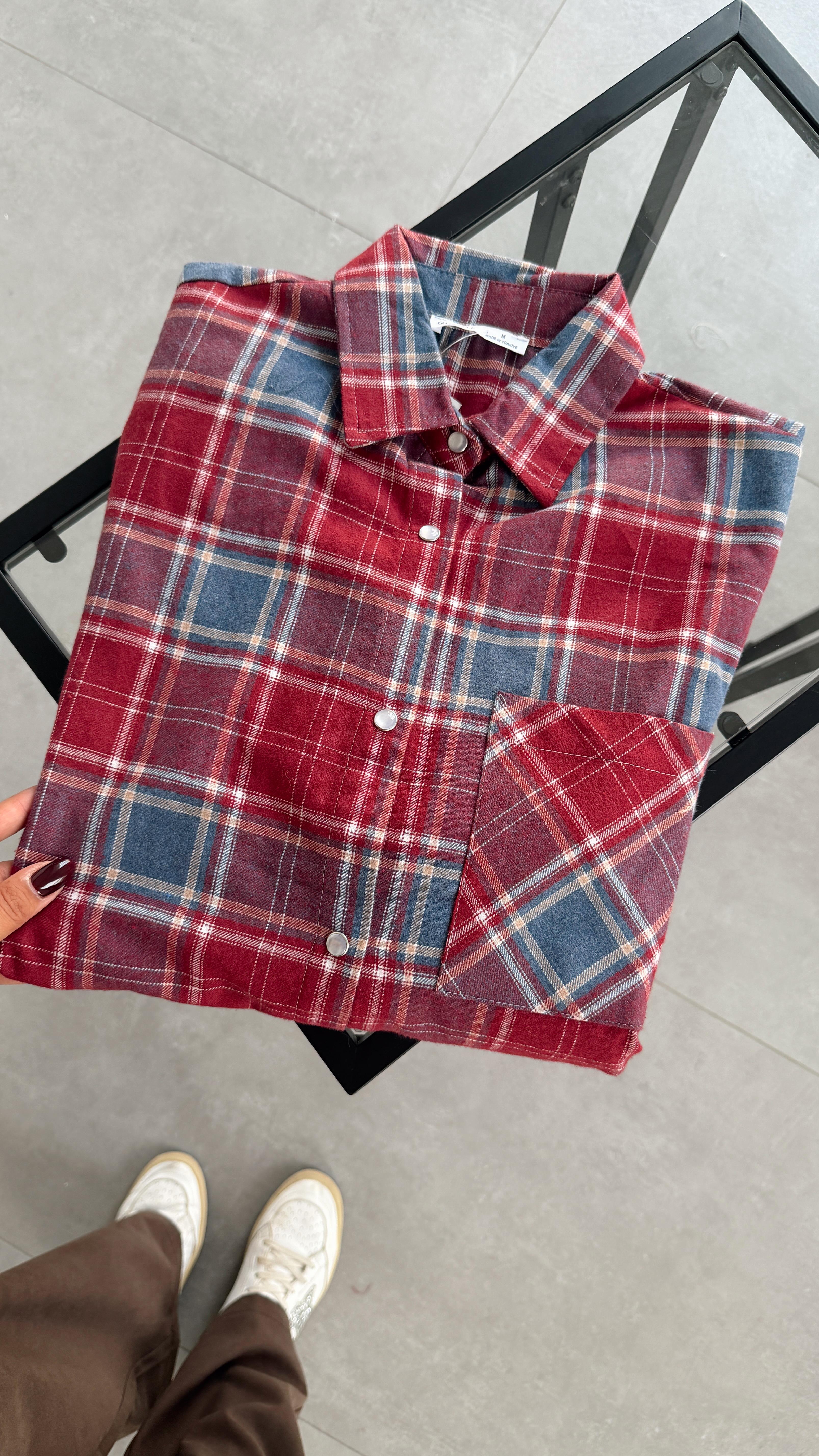 Bordo Çıtçıtlı Oduncu Gömlek